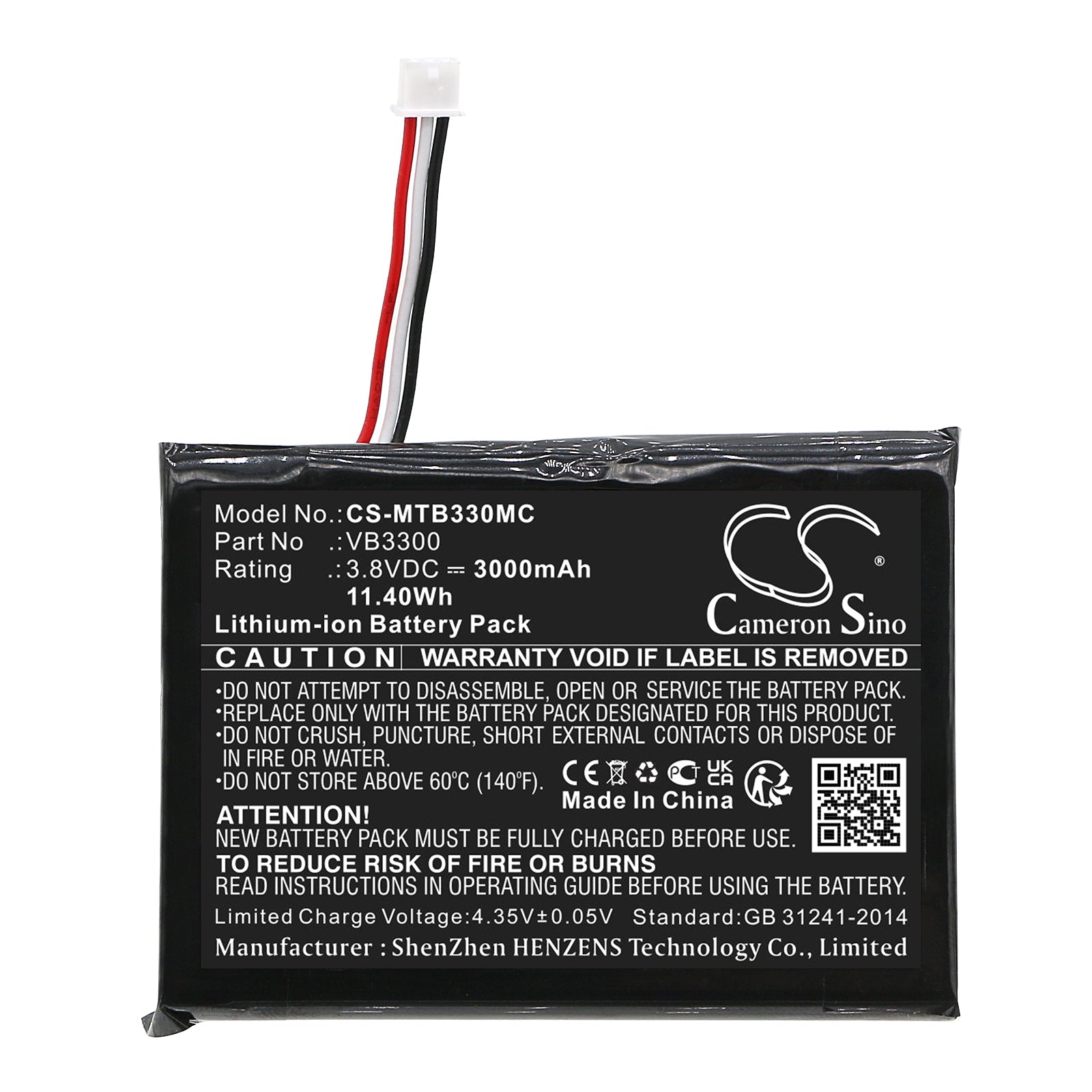 Li-ion, Body Camera Battery fits Motorola Vb400, Vb400 Body Camera, 3.8V, 3000mAh Body Camera Cameron Sino Technology Limited