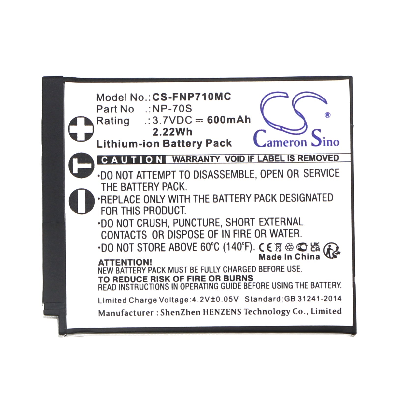 Li-ion, Camera Battery fits Fujifilm Instax Mini 99, 3.7V, 600mAh Camera Cameron Sino Technology Limited