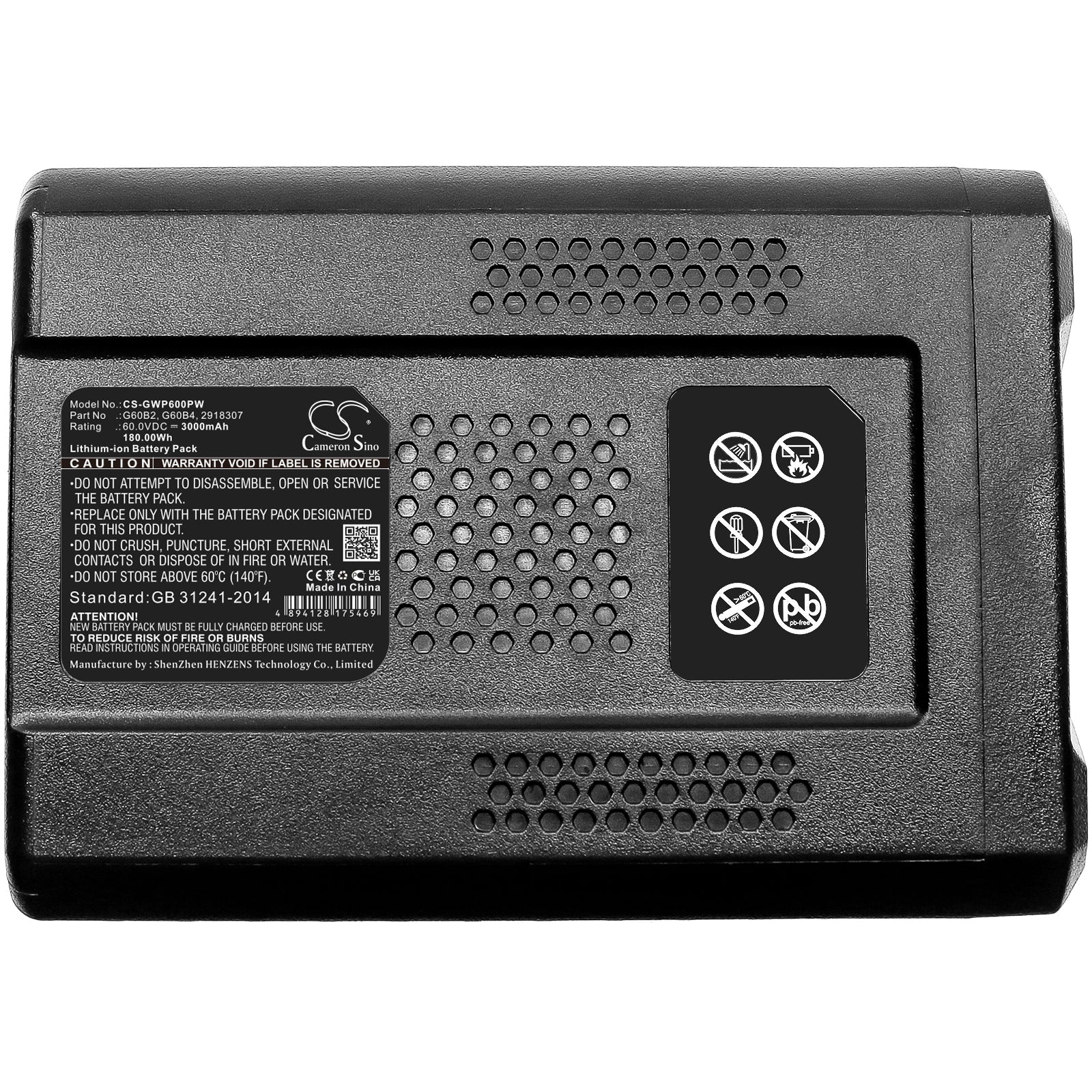 Li-ion, Gardening Tools Battery fits Greenworks Gd60ab, Gd60lt, 60.0V, 3000mAh Gardening Tools Cameron Sino Technology Limited