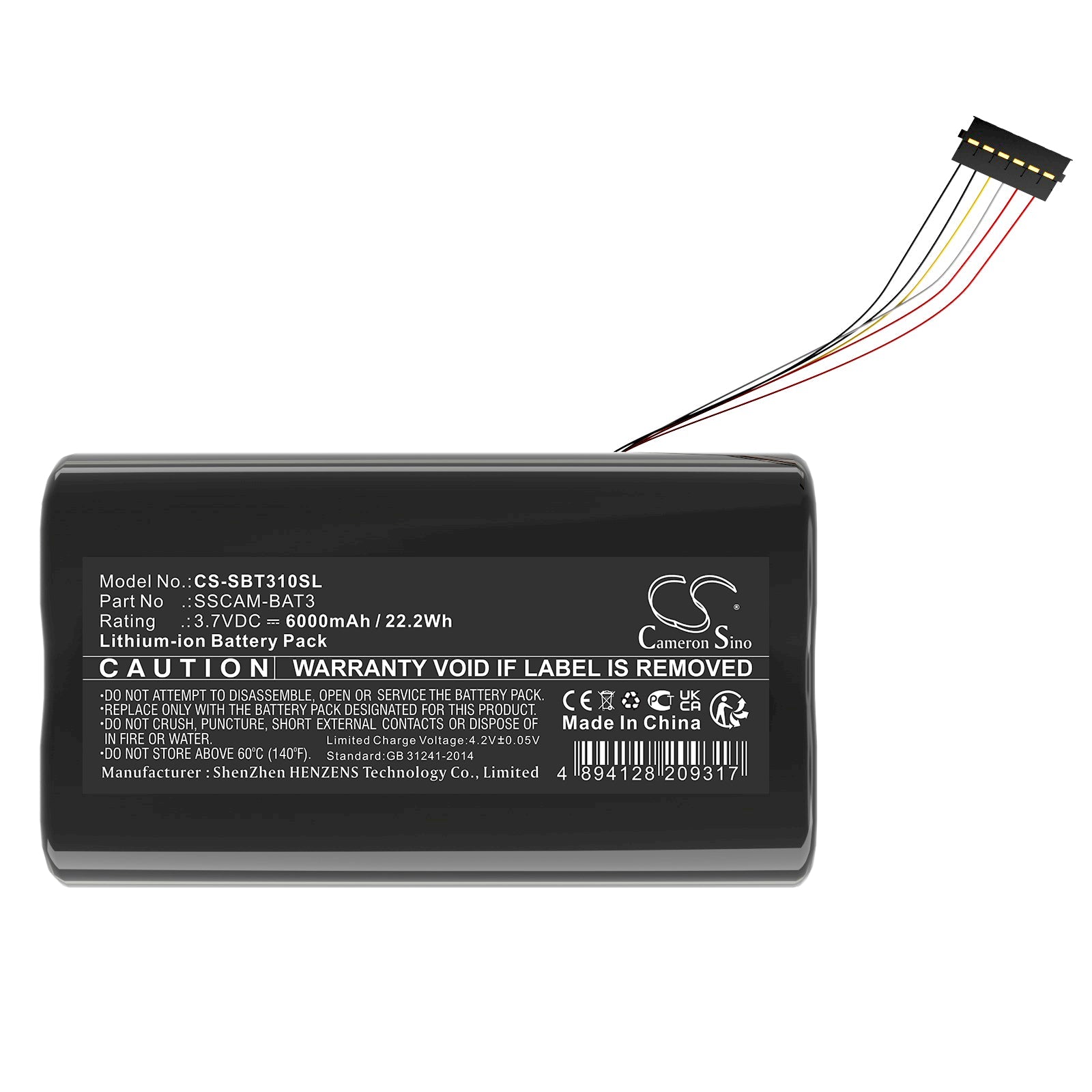 Li-ion, Home Security Camera Battery fits Simplisafe Simplisafe, 3.7V, 6000mAh Home Security Camera Cameron Sino Technology Limited