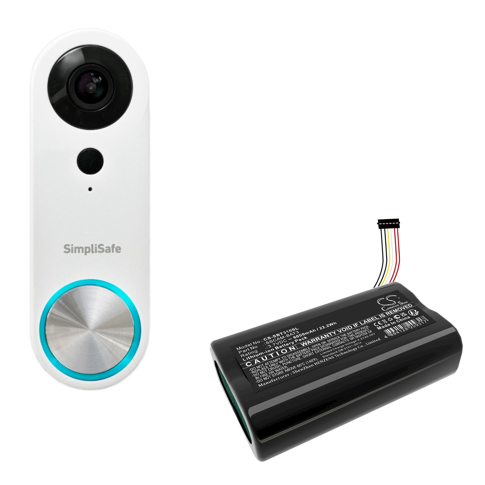 Li-ion, Home Security Camera Battery fits Simplisafe Simplisafe, 3.7V, 6000mAh Home Security Camera Cameron Sino Technology Limited
