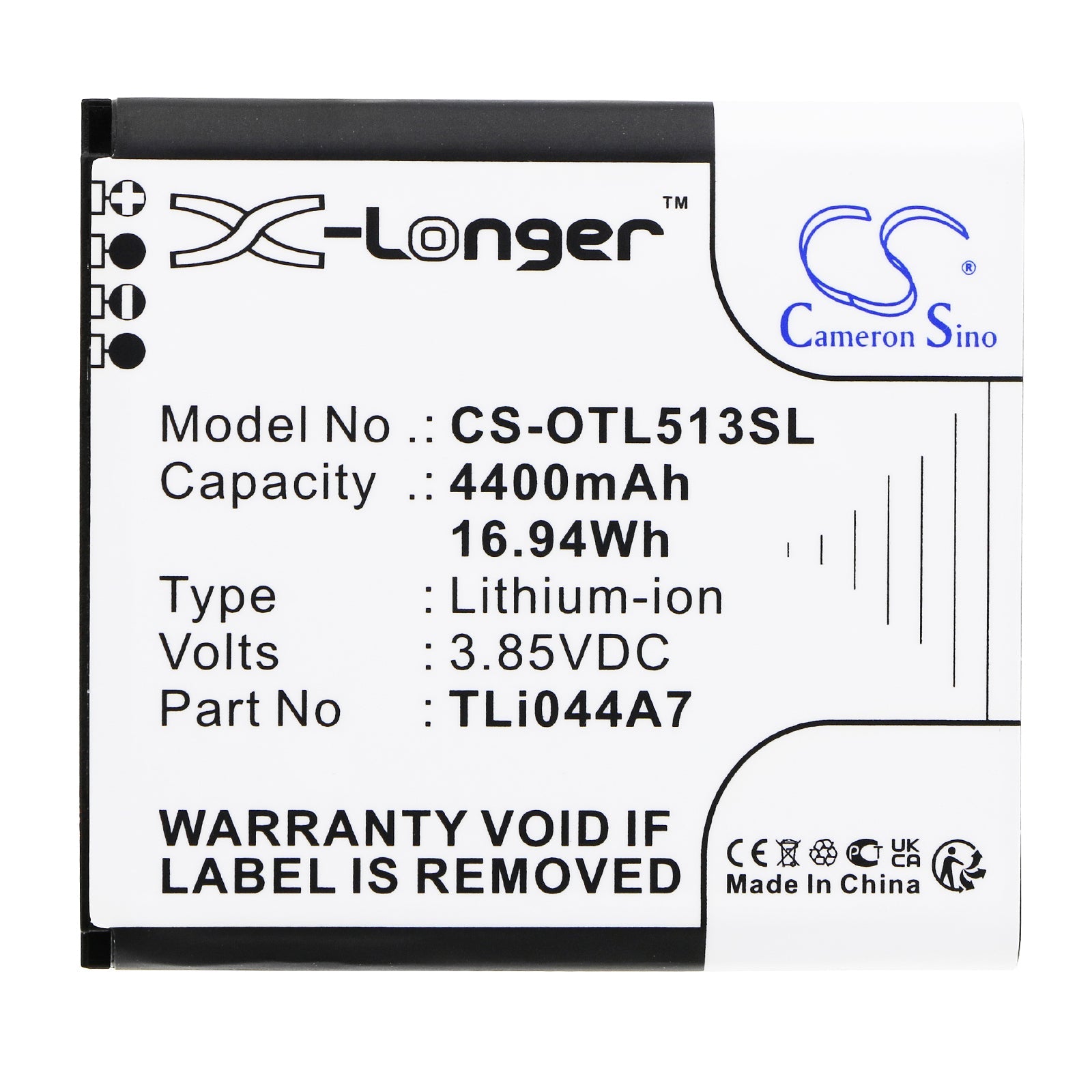 Li-ion, Hotspot Battery fits Alcatel Link Zone 5g Uw, Mw513u, 3.85V, 4400mAh Hotspot Cameron Sino Technology Limited