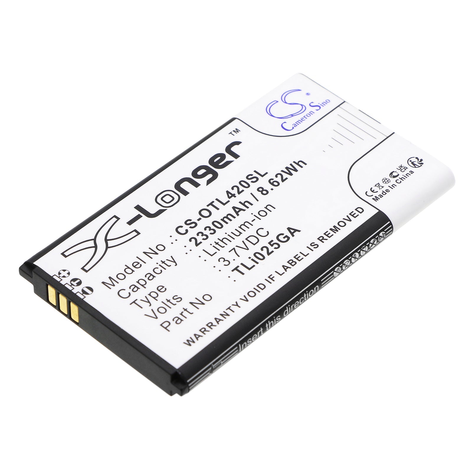 Li-ion, Hotspot Battery fits Alcatel Link Zone, Mw42lm, 3.7V, 2330mAh Hotspot Cameron Sino Technology Limited