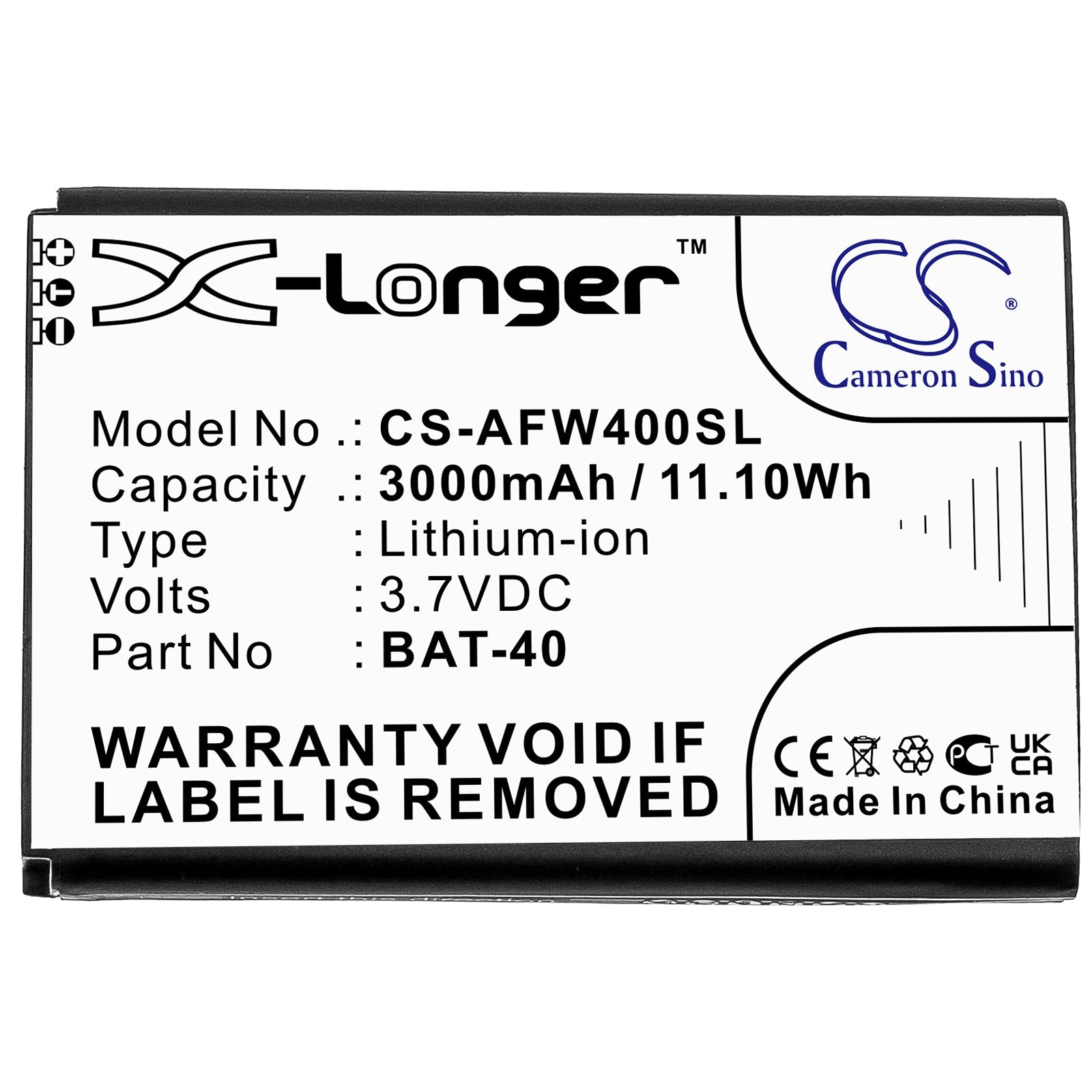 Li-ion, Hotspot Battery fits At&t Ifwa-40, 3.7V, 3000mAh Hotspot Cameron Sino Technology Limited
