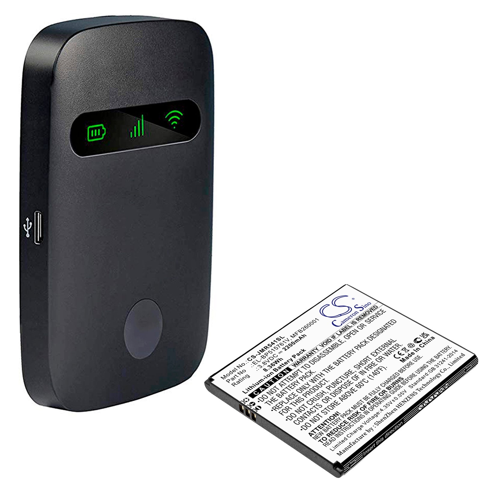 Li-ion, Hotspot Battery fits Jio Jmr541, 3.8V, 2200mAh Hotspot Cameron Sino Technology Limited
