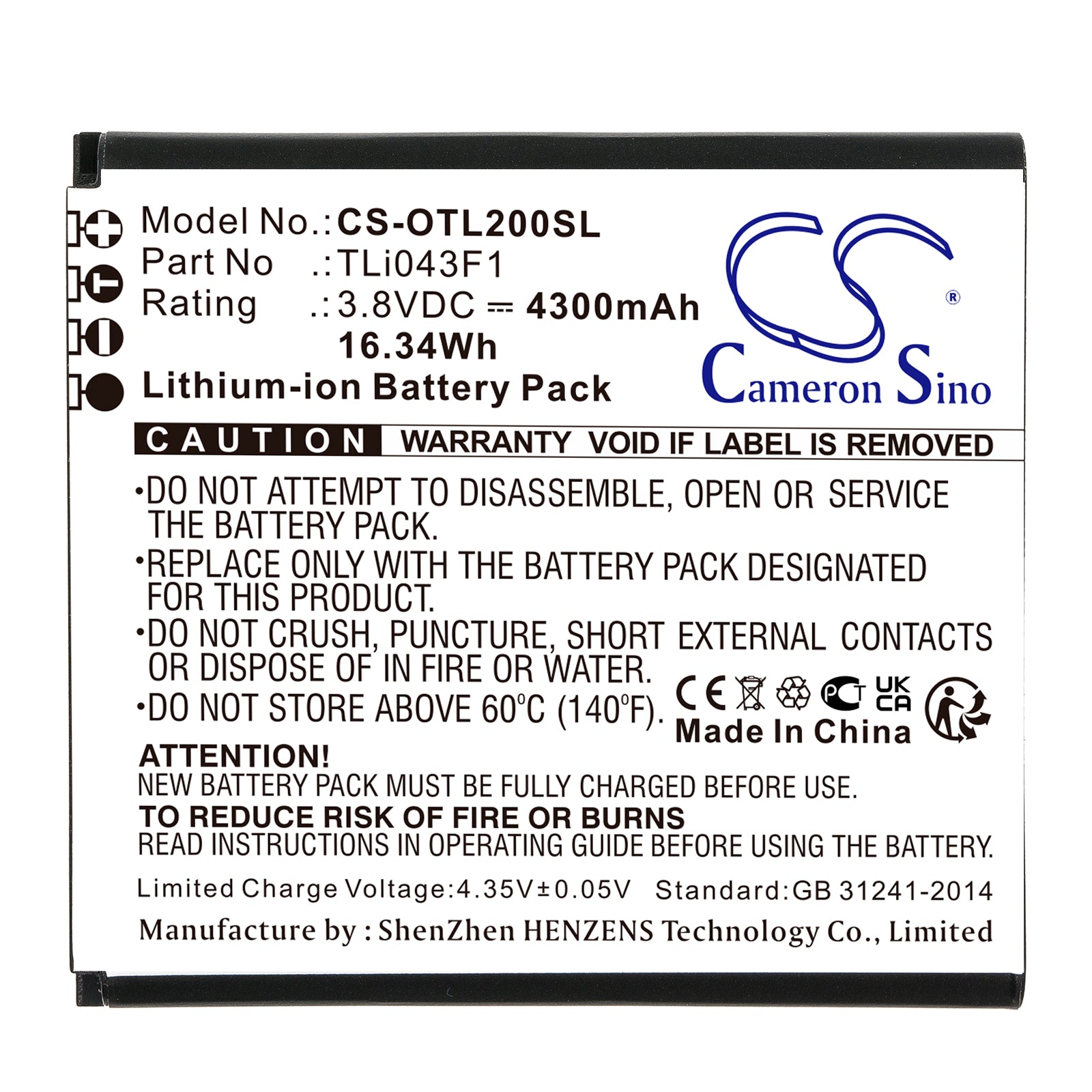 Li-ion, Hotspot Battery fits Tcl Mw513u, Alcatel Linkzone 2, 3.8V, 4300mAh Hotspot Cameron Sino Technology Limited