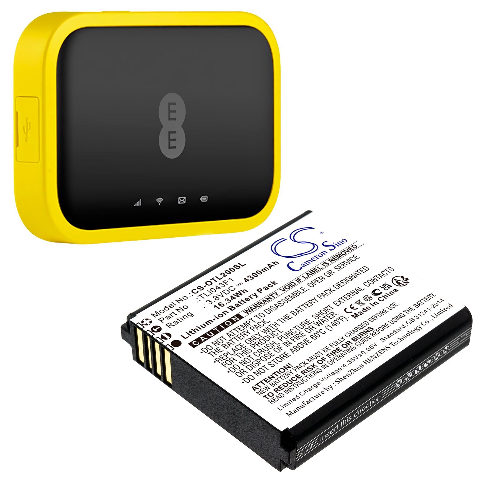 Li-ion, Hotspot Battery fits Tcl Mw513u, Alcatel Linkzone 2, 3.8V, 4300mAh Hotspot Cameron Sino Technology Limited