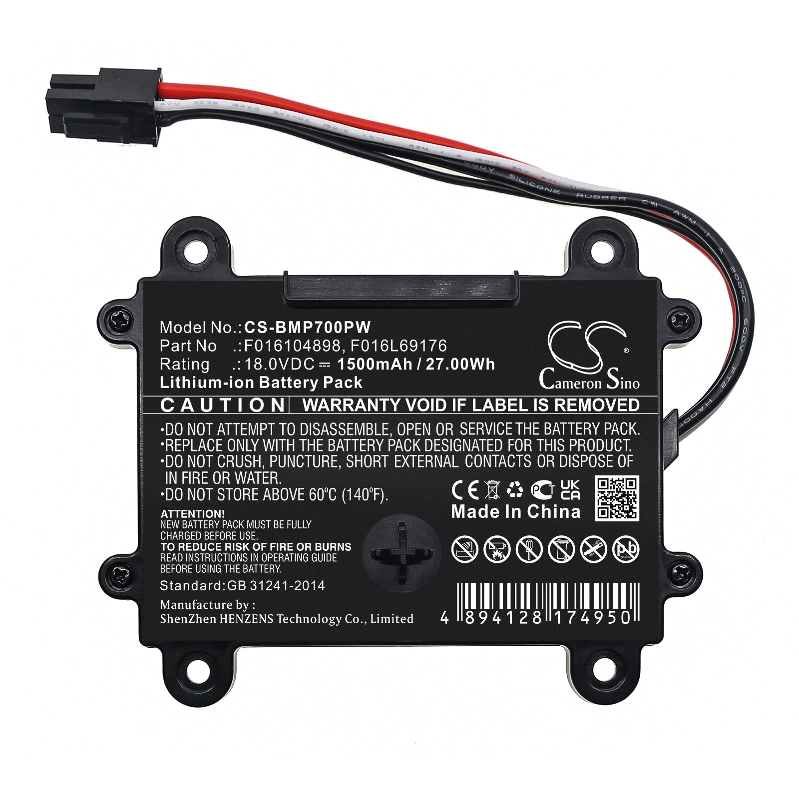 Li-ion, Lawn Mowers Battery fits Bosch Indego 350, Indego 400, 18.0V, 1500mAh Lawn Mowers Cameron Sino Technology Limited