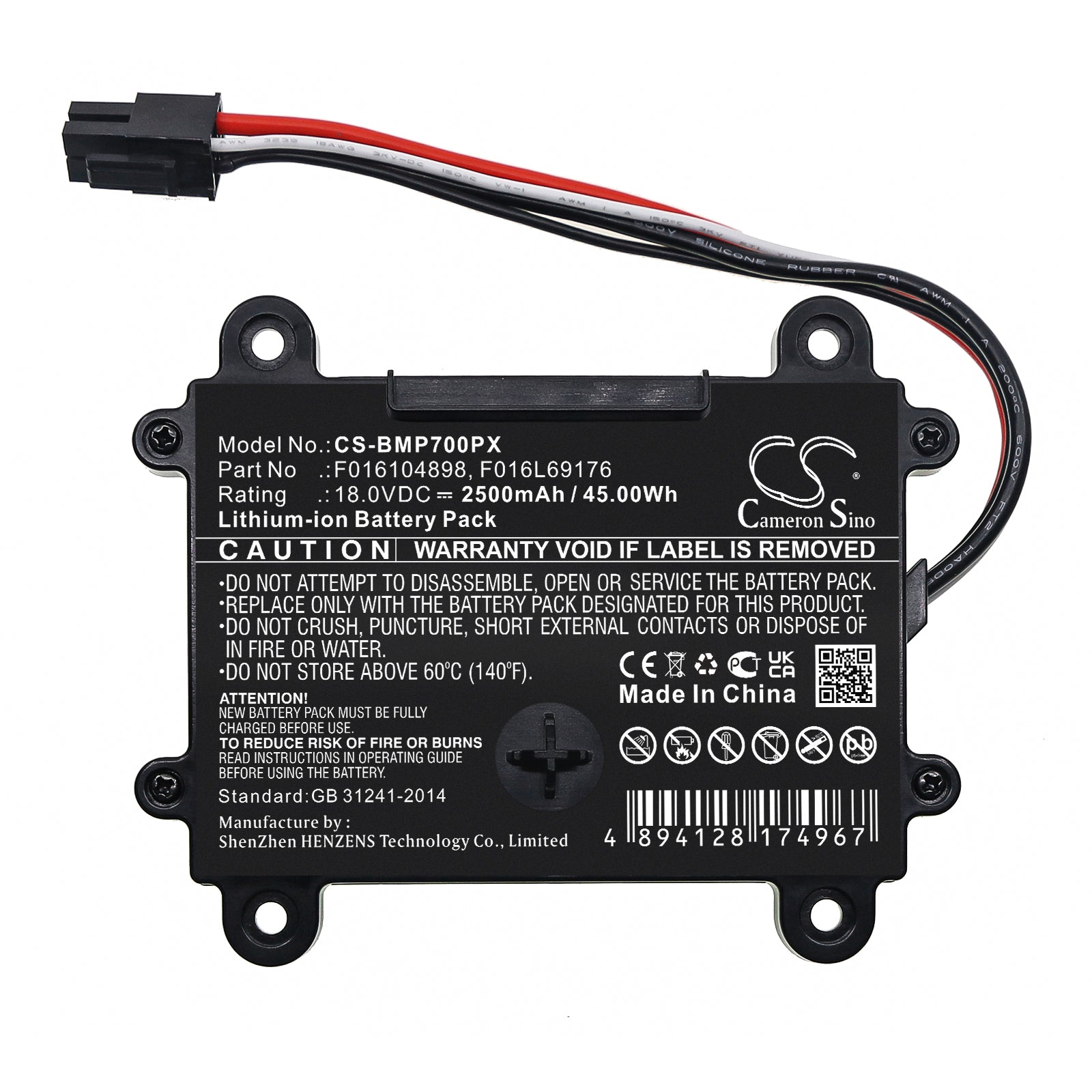 Li-ion, Lawn Mowers Battery fits Bosch Indego 350, Indego 400, 18.0V, 2500mAh Lawn Mowers Cameron Sino Technology Limited