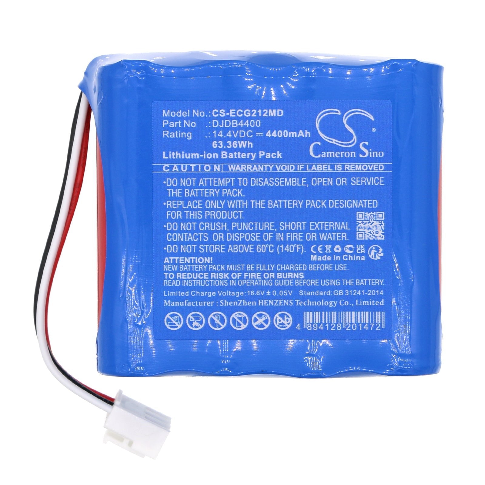 Li-ion, Medical Battery fits Cmics Ecg-1212, 14.4V, 4400mAh Medical Cameron Sino Technology Limited