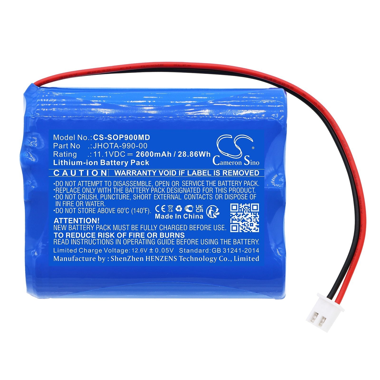Li-ion, Medical Battery fits Szosen Oip-900, 11.1V, 2600mAh Medical Cameron Sino Technology Limited