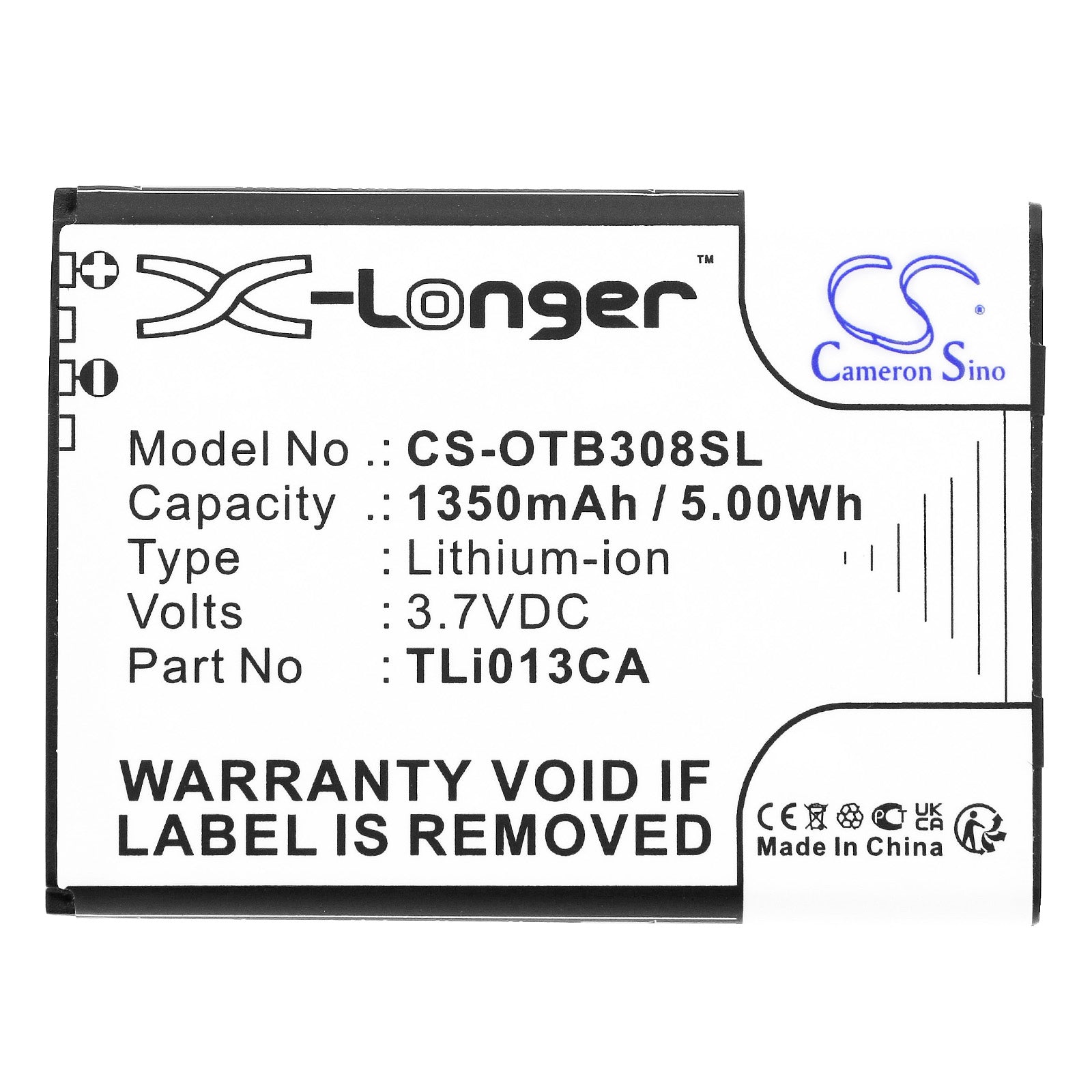 Li-ion, Mobile, SmartPhone Battery fits Alcatel Onetouch 3082x, Ot-3082, 3.7V, 1350mAh Mobile, SmartPhone Cameron Sino Technology Limited