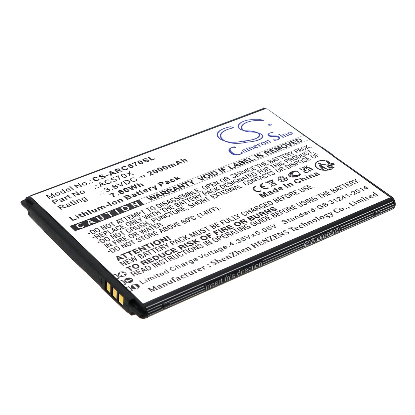 Li - ion, Mobile, SmartPhone Battery fits Archos Oxygen 57, 3.8V, 2000mAh - Batterybuyer.ca