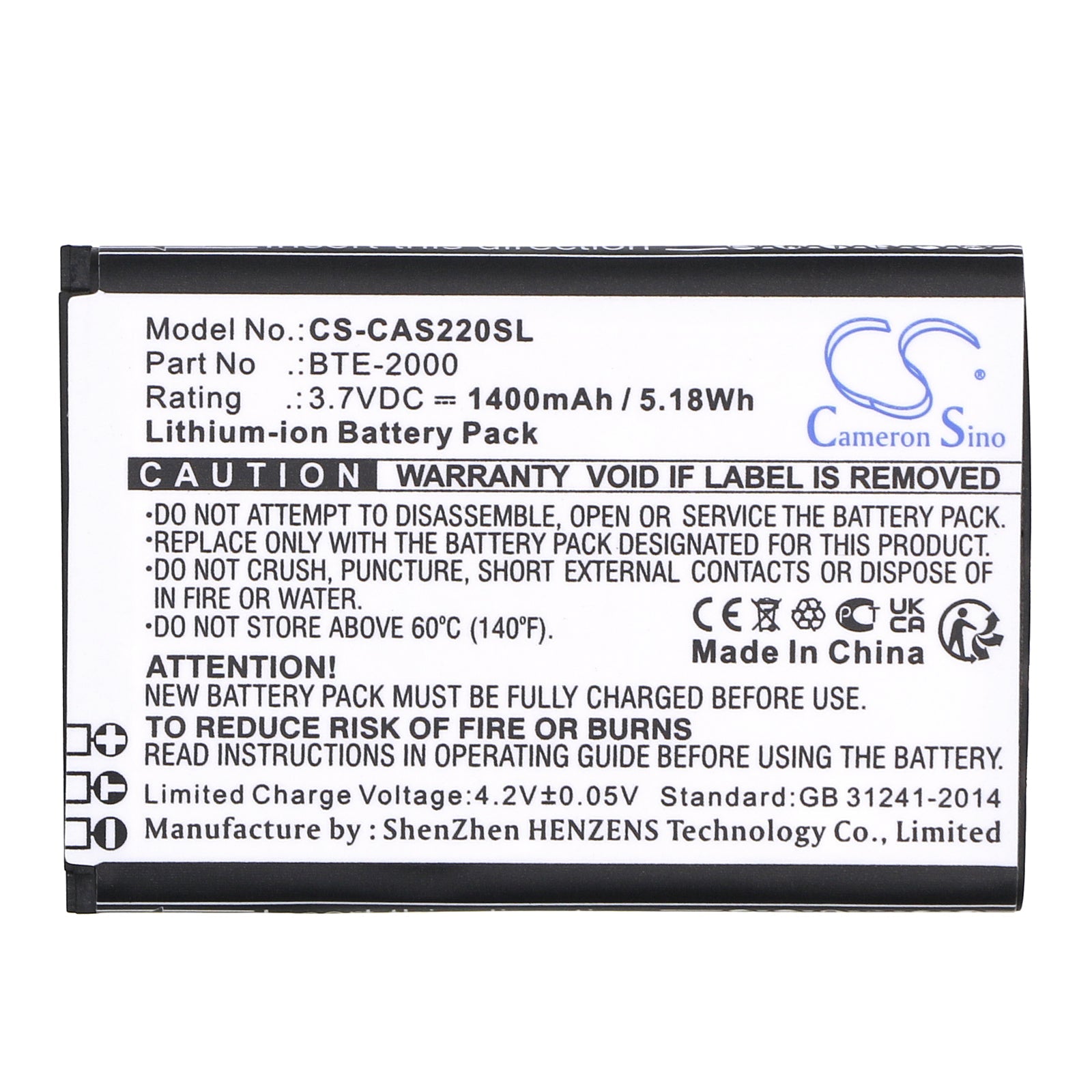 Li-ion, Mobile, SmartPhone Battery fits Caterpillar Cat S22, Cat S22 Flip, 3.7V, 1400mAh Mobile, SmartPhone Cameron Sino Technology Limited
