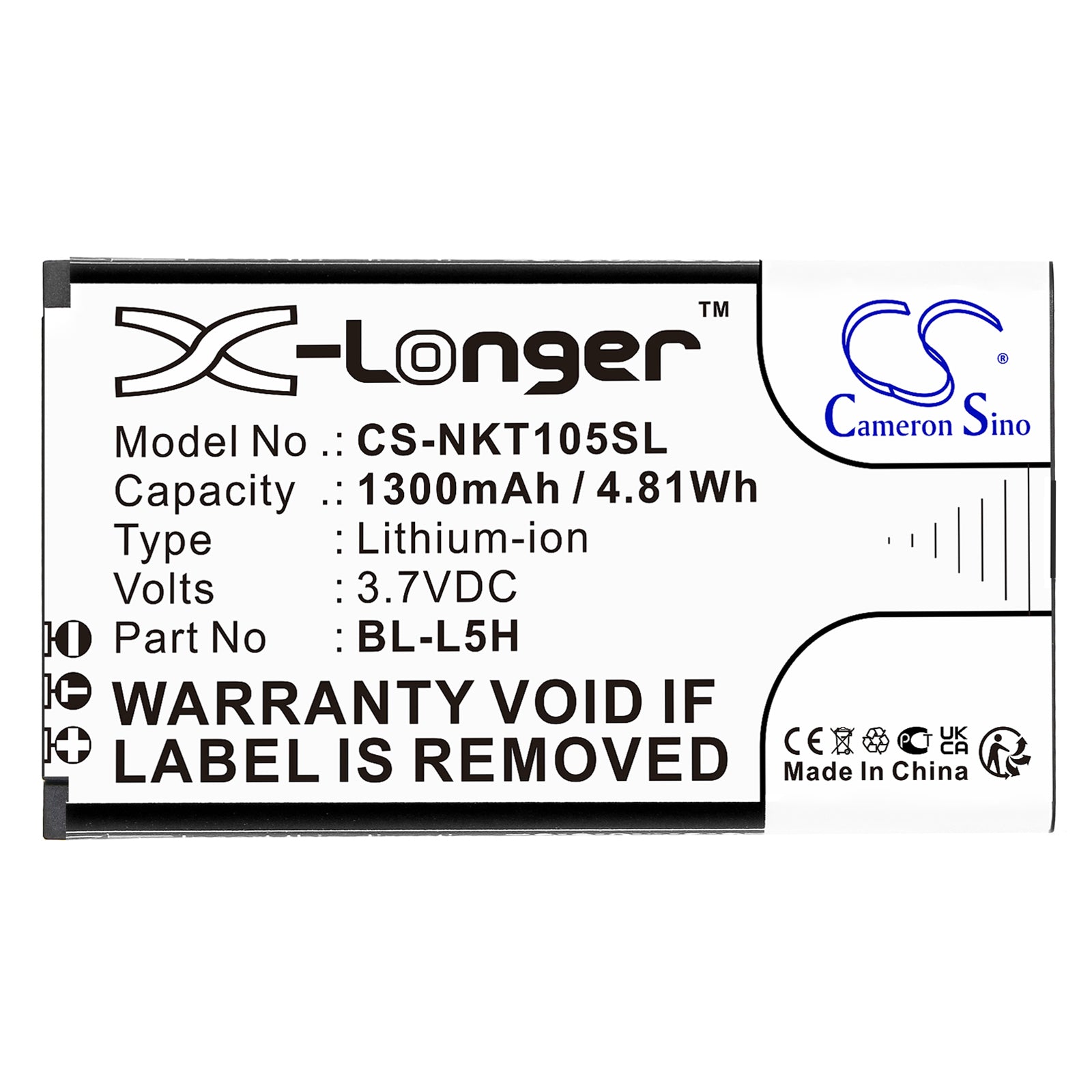 Li-ion, Mobile, SmartPhone Battery fits Nokia 105 2023, 105 4g, 3.7V, 1300mAh Mobile, SmartPhone Cameron Sino Technology Limited