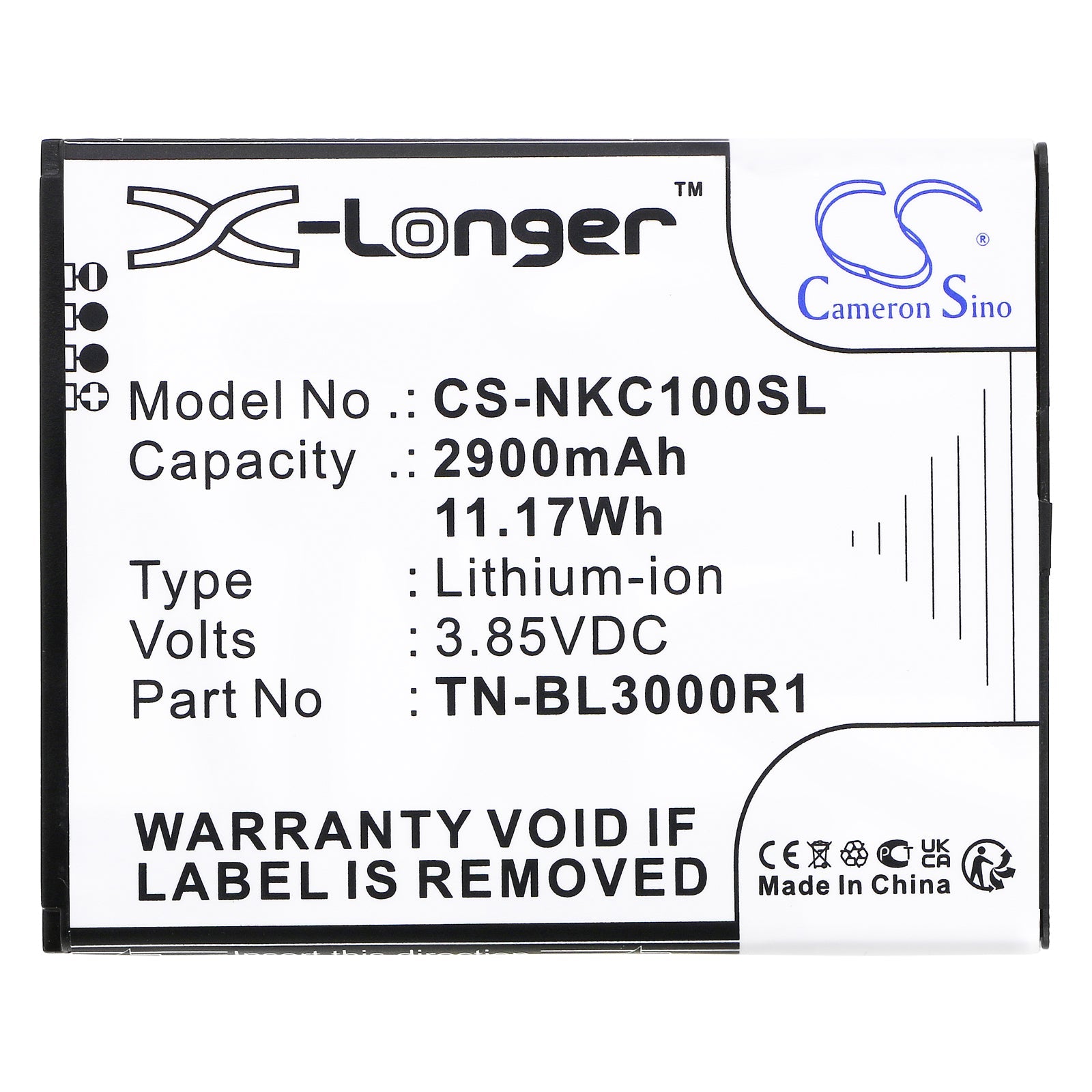 Li-ion, Mobile, SmartPhone Battery fits Nokia C100, C100 2022, 3.85V, 2900mAh Mobile, SmartPhone Cameron Sino Technology Limited