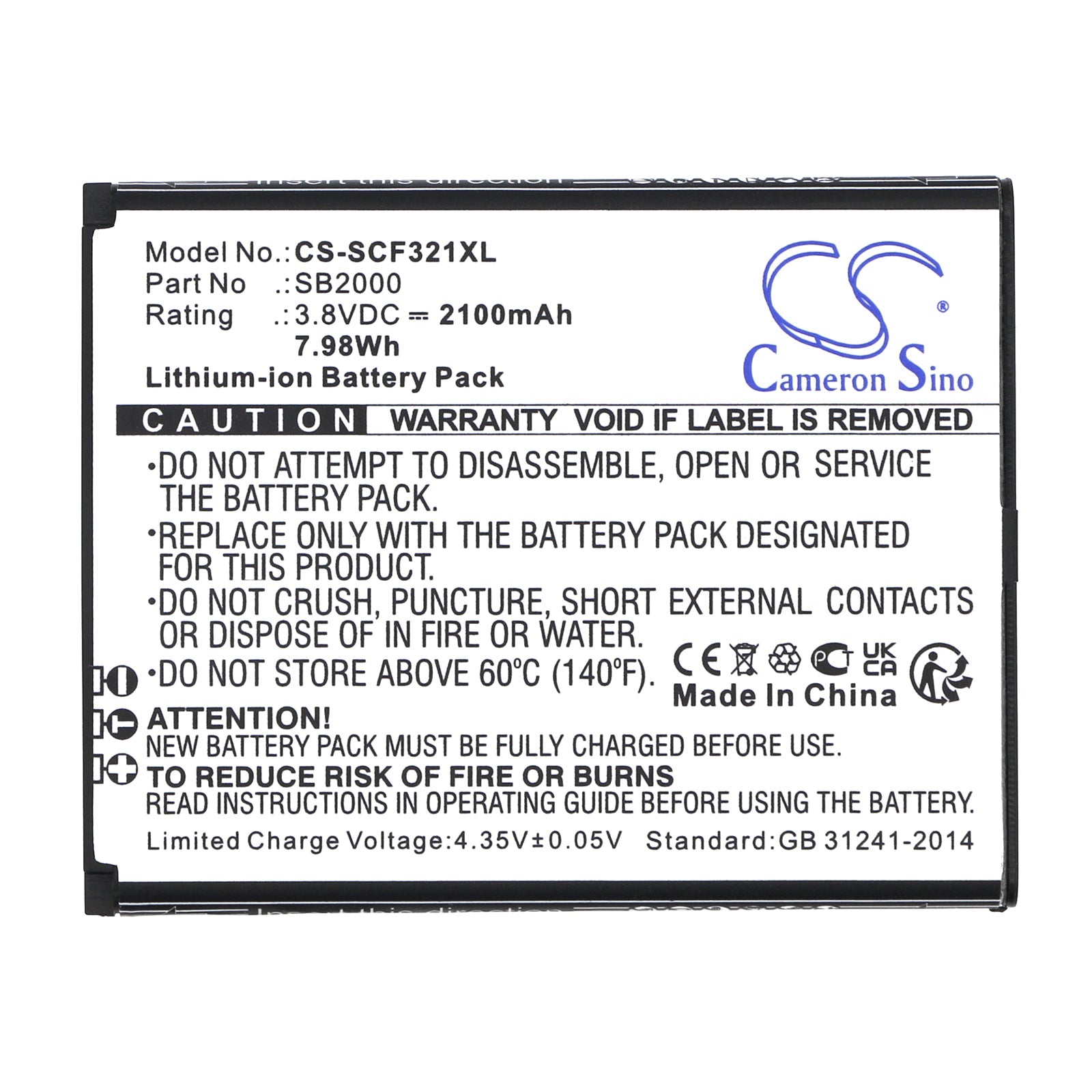 Li-ion, Mobile, SmartPhone Battery fits Schok Flip Sc3218b, Flip Sc3218t, 3.8V, 2100mAh Mobile, SmartPhone Cameron Sino Technology Limited