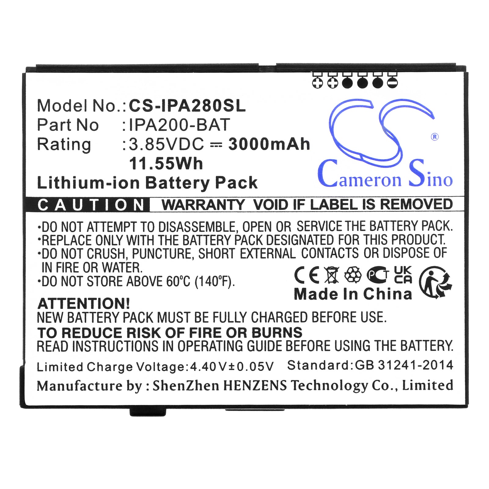 Li-ion, Payment Terminal Battery fits Ingenico Ipa200, Ipa280, 3.85V, 3000mAh Payment Terminal Cameron Sino Technology Limited