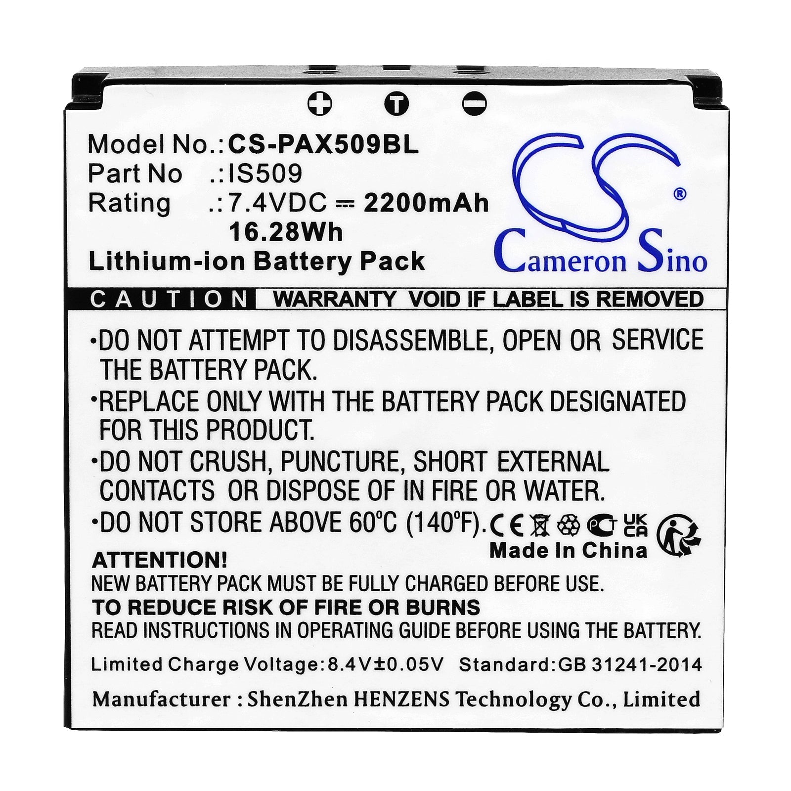 Li-ion, Payment Terminal Battery fits Pax S900, 7.4V, 2200mAh Payment Terminal Cameron Sino Technology Limited
