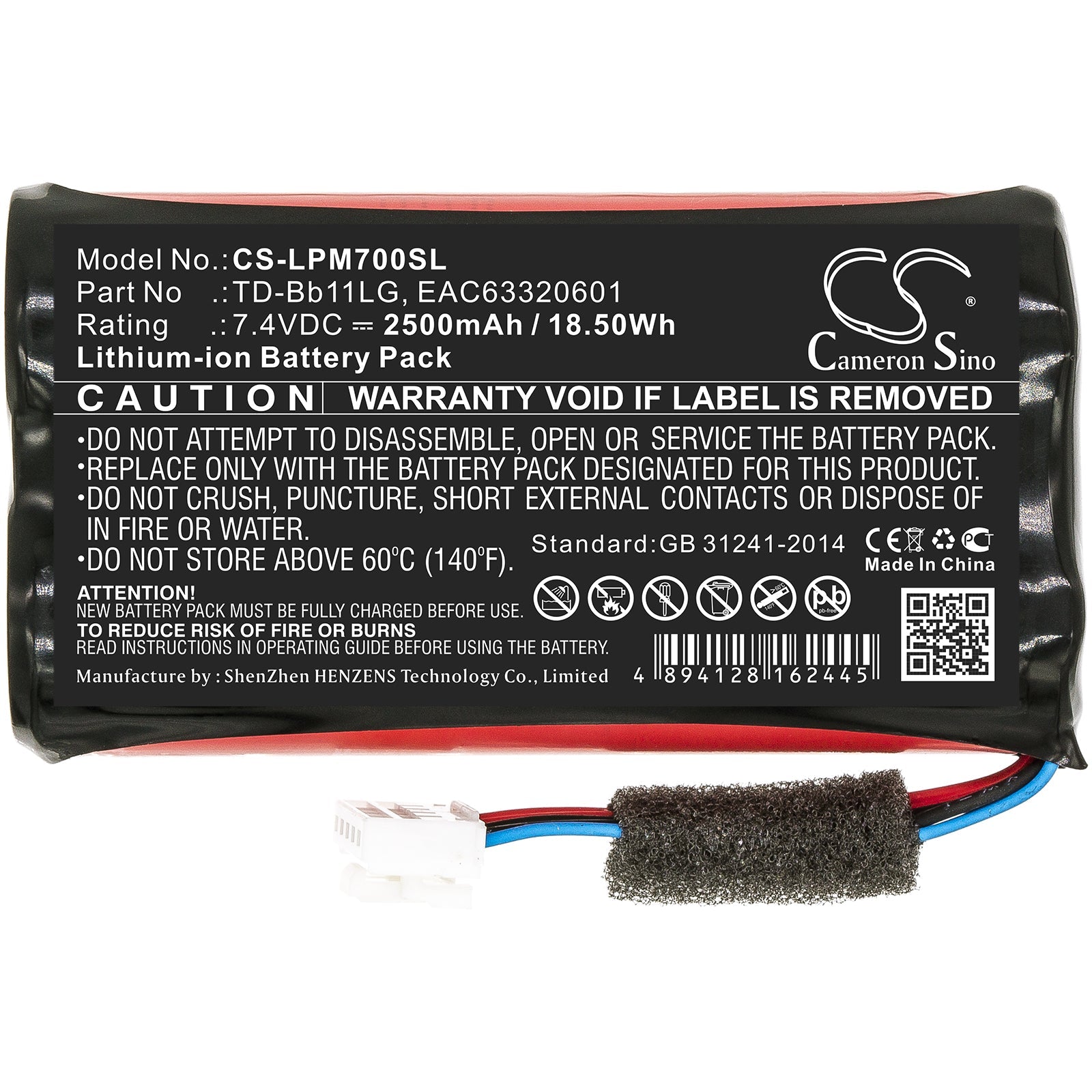 Li-ion Speaker Battery fits Lg, Music Flow P7, Np7550 7.4V, 2500mAh Speaker Cameron Sino Technology Limited