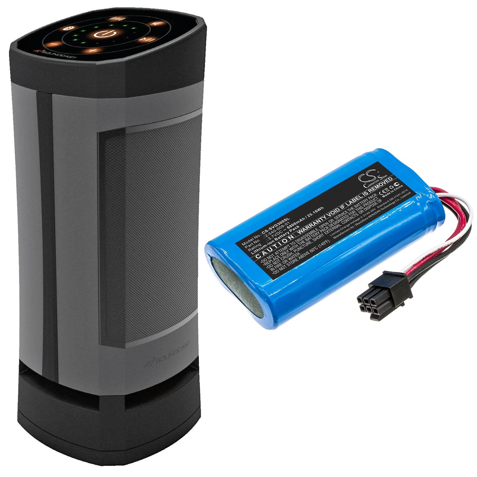 Li-ion Speaker Battery fits Soundcast, 21391-vgbt03a, Sud-vgbt03a 3.7V, 6800mAh Speaker Cameron Sino Technology Limited