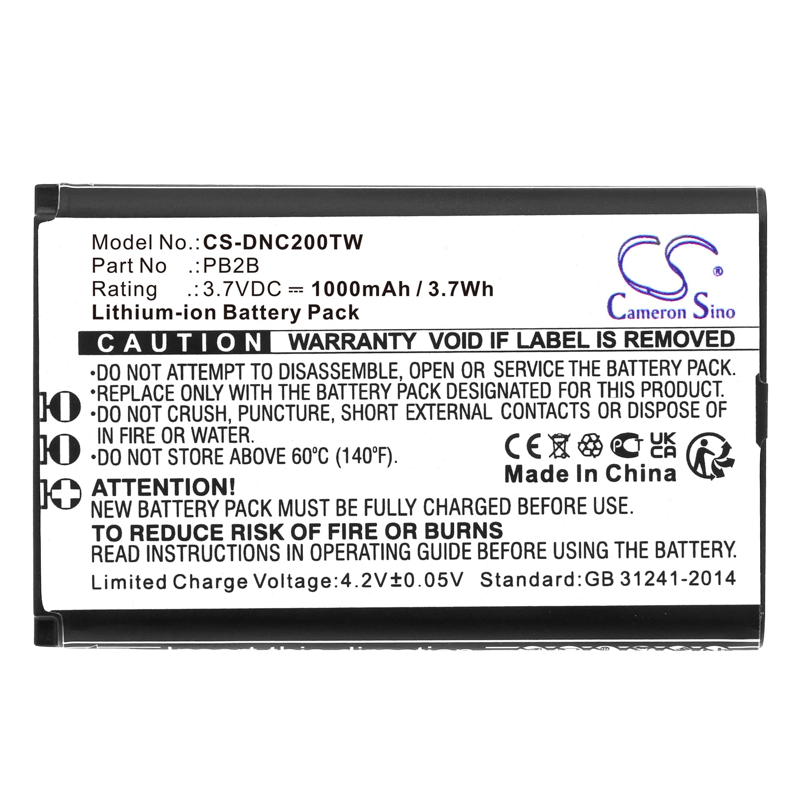 Li-ion, Two-Way Radio Battery fits Dynascan 2b, 3.7V, 1000mAh Two-Way Radio Cameron Sino Technology Limited