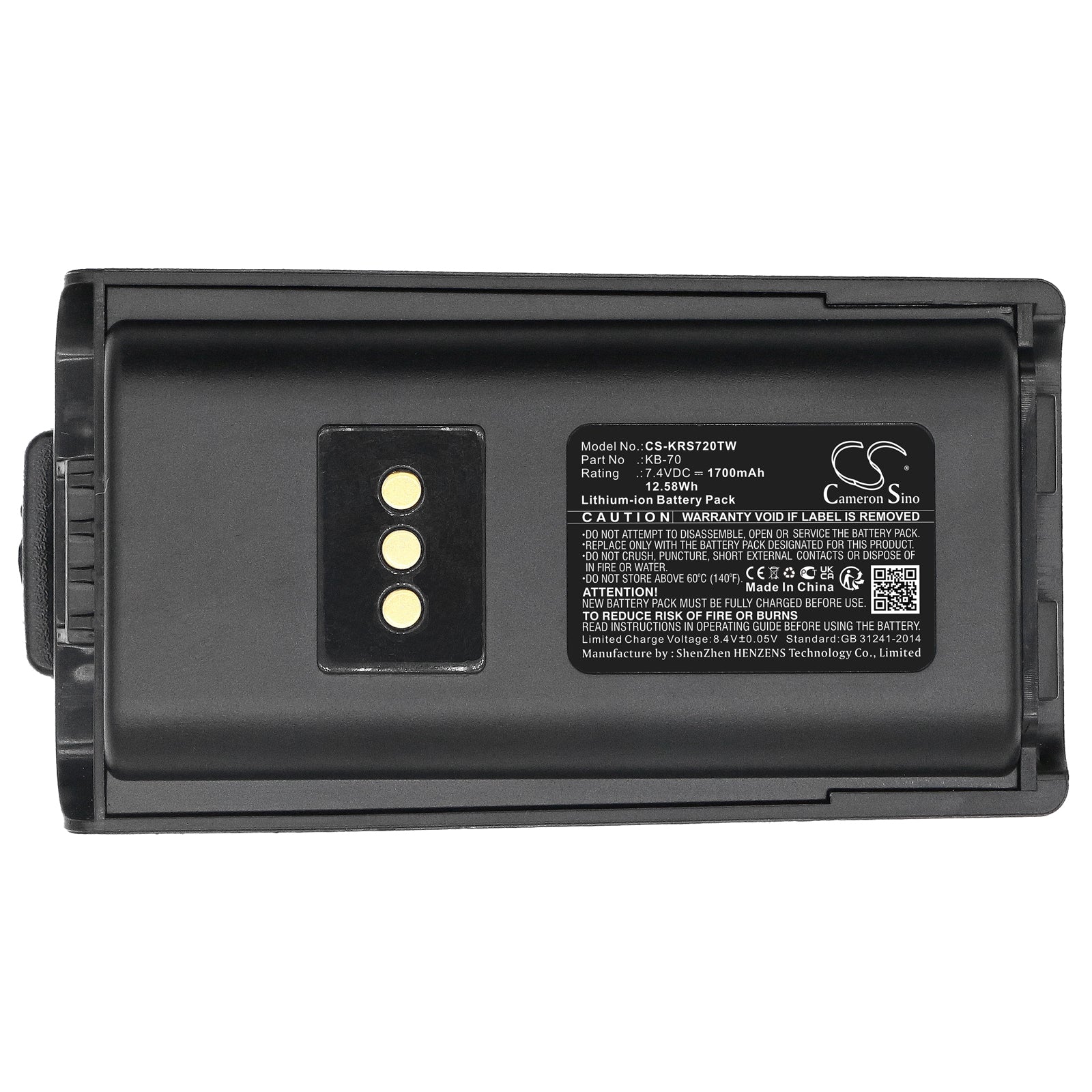 Li-ion, Two-Way Radio Battery fits Kirisun Pt4208, Pt7200, 7.4V, 1700mAh Two-Way Radio Cameron Sino Technology Limited