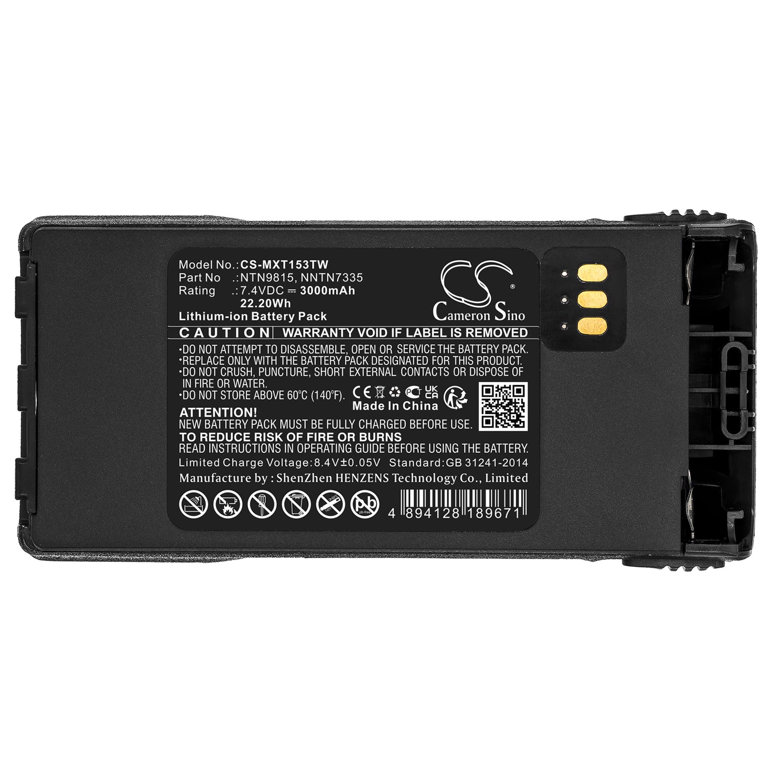 Li-ion, Two-Way Radio Battery fits Motorola Mt1500, Nt1500, 7.4V, 3000mAh Two-Way Radio Cameron Sino Technology Limited