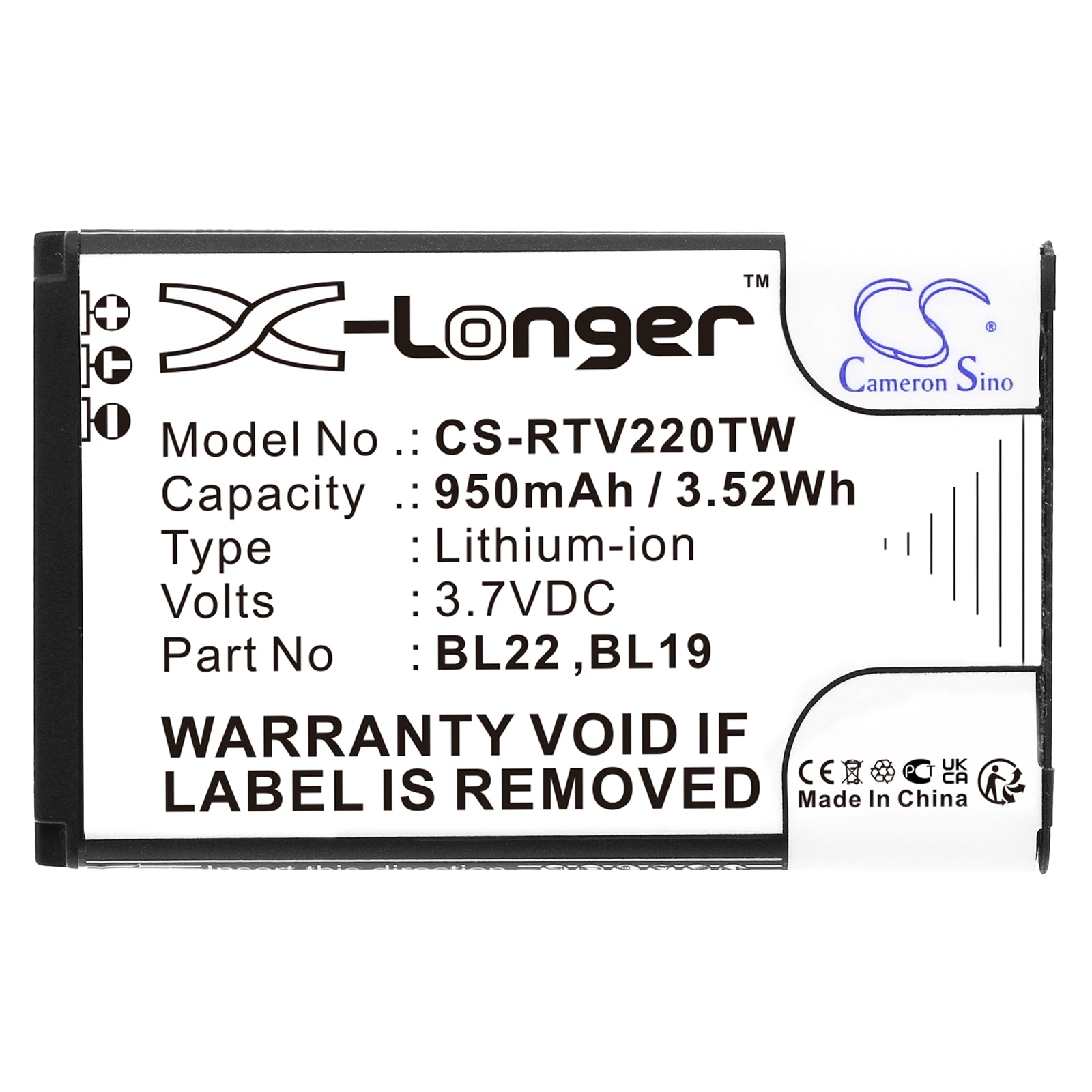 Li-ion, Two-Way Radio Battery fits Retevis Dt22, Rt15, 3.7V, 950mAh Two-Way Radio Cameron Sino Technology Limited