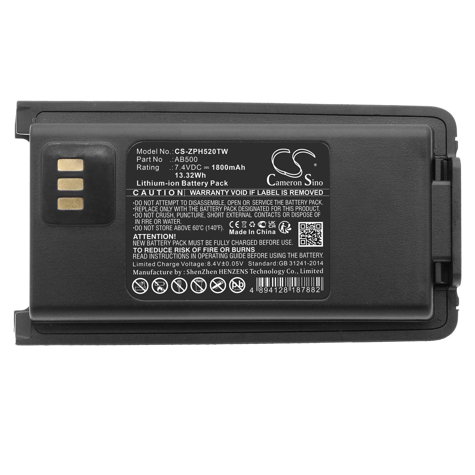 Li-ion, Two-Way Radio Battery fits Zte Ph500, Ph520, 7.4V, 1800mAh Two-Way Radio Cameron Sino Technology Limited