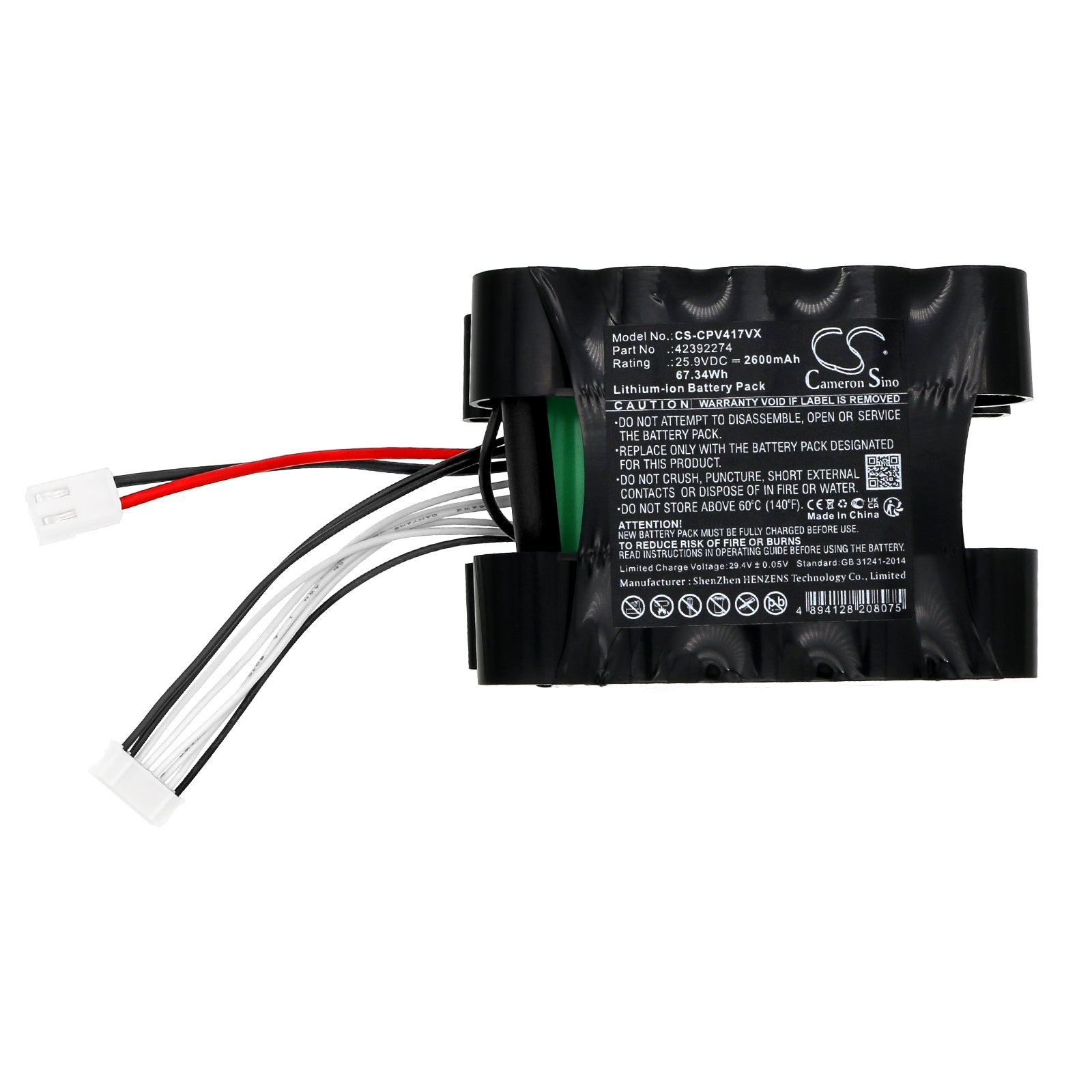 Li-ion, Vacuum Battery fits Concept Vp4170, Vp4170 Real Force, 25.9V, 2600mAh Vacuum Cameron Sino Technology Limited