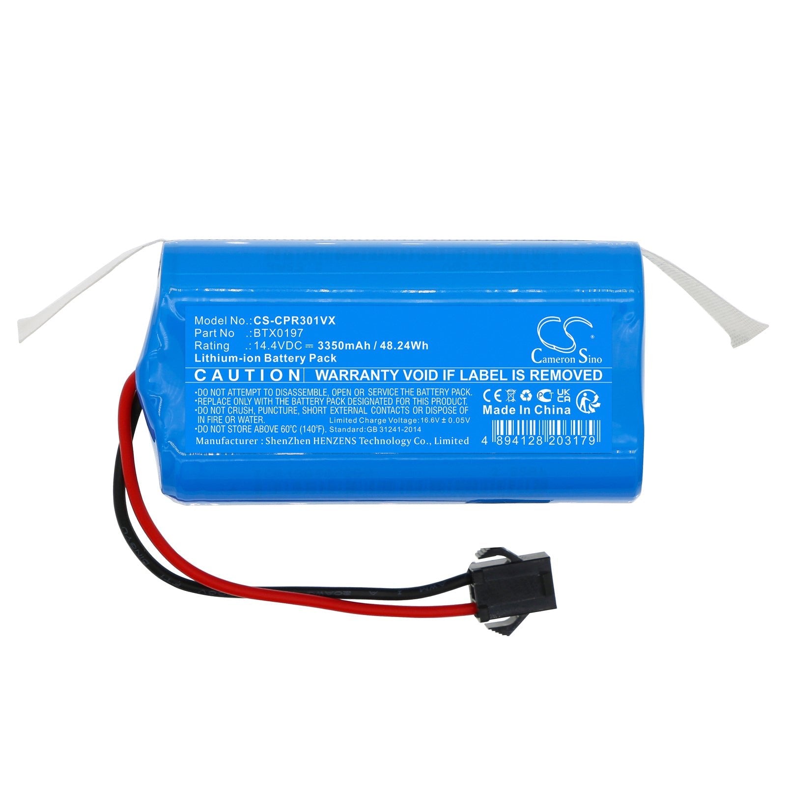 Li-ion, Vacuum Battery fits Concept Vr3000, Vr3100, 14.4V, 3350mAh Vacuum Cameron Sino Technology Limited