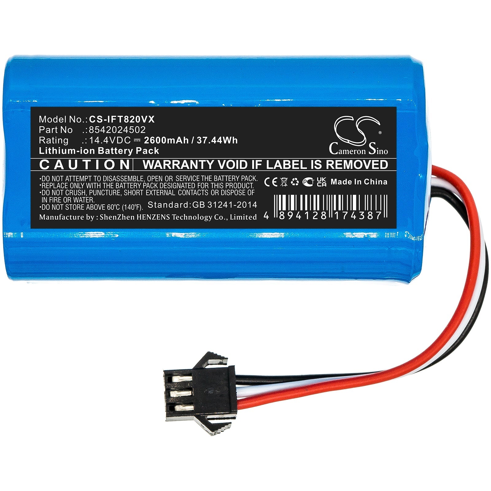 Li-ion, Vacuum Battery fits Deik Mt820, Infinuvo Hovo 700, 14.4V, 2600mAh Vacuum Cameron Sino Technology Limited