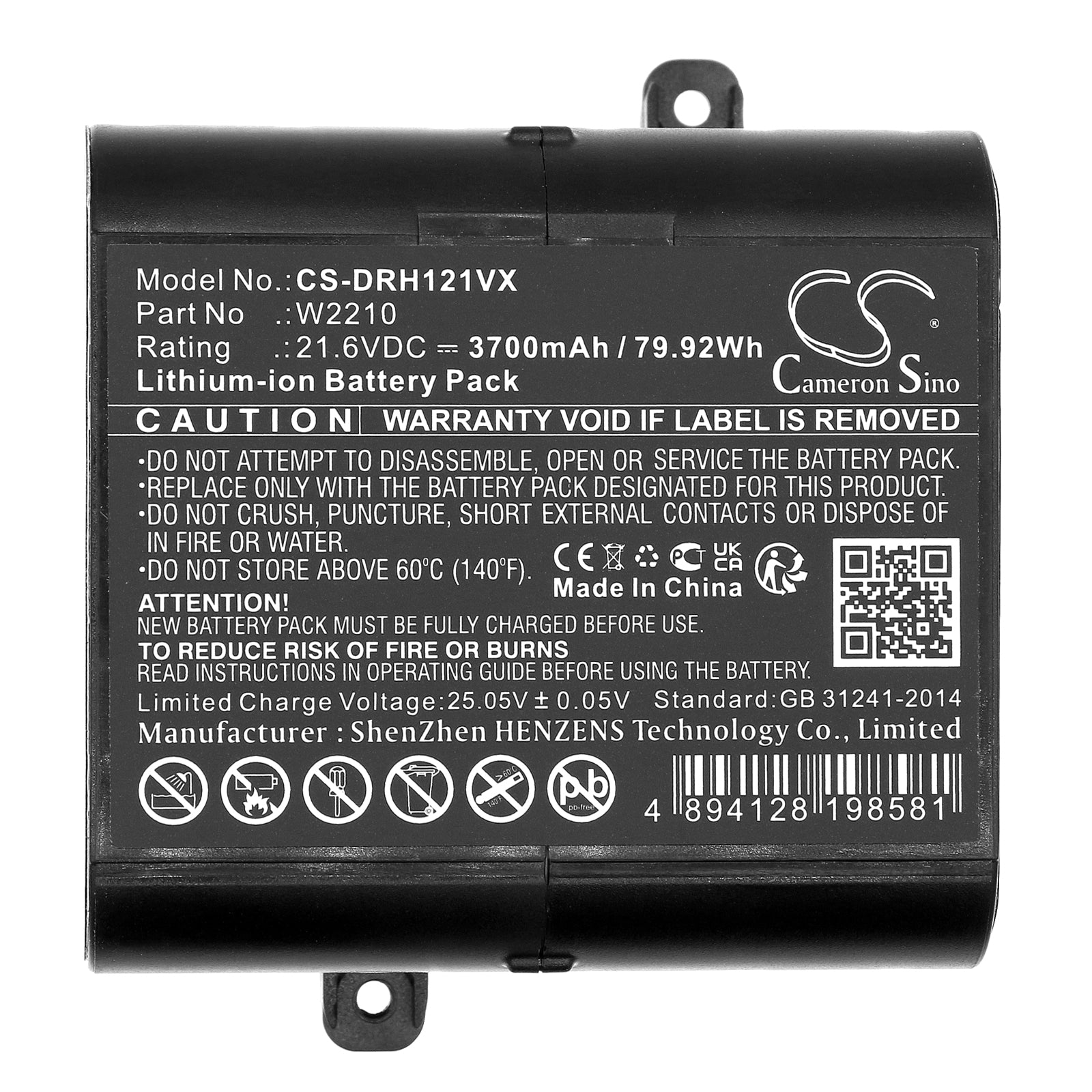 Li-ion, Vacuum Battery fits Dreame H12, H12 Pro, 21.6V, 3700mAh Vacuum Cameron Sino Technology Limited