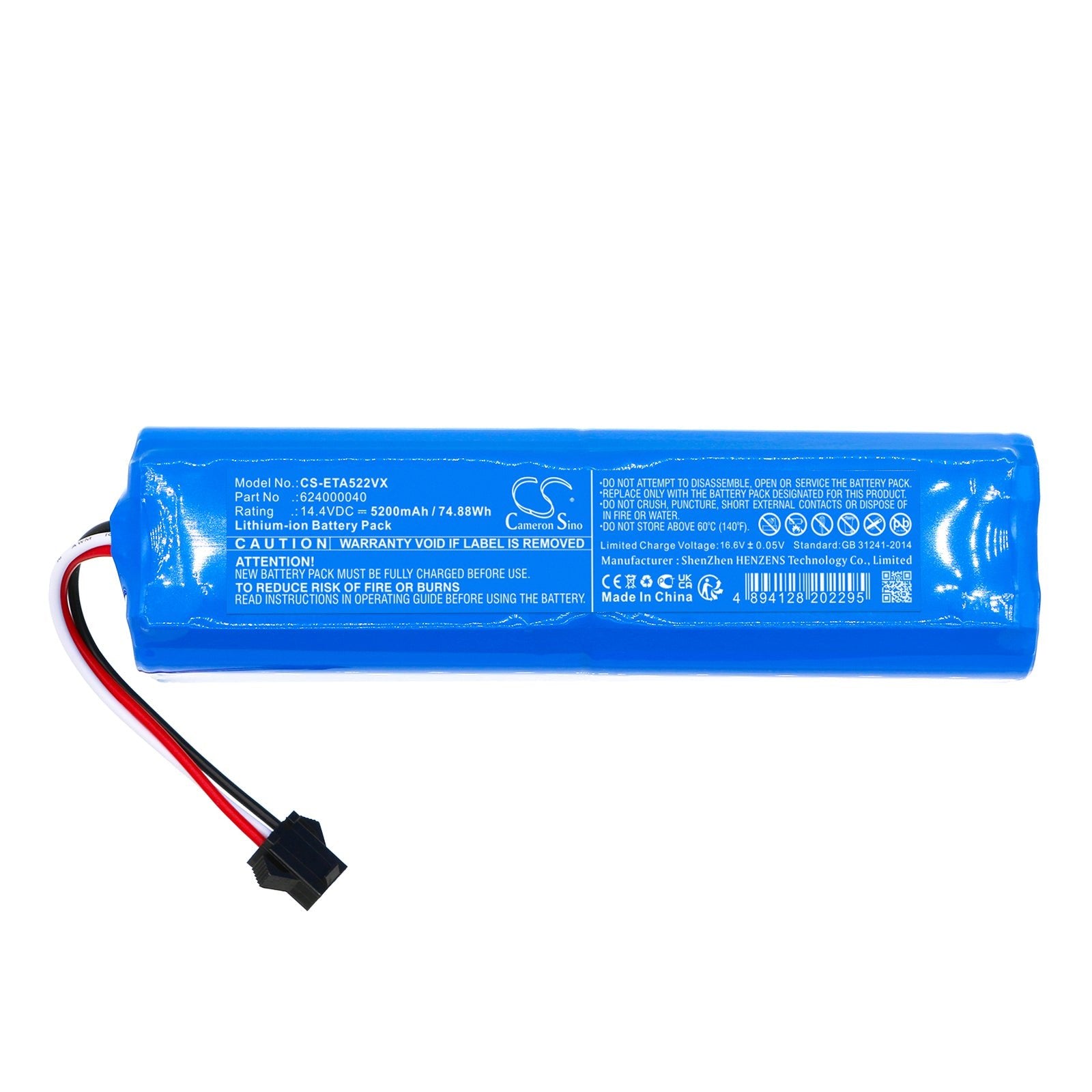 Li-ion, Vacuum Battery fits Eta 5229 Master, 6229 Master Pro Ii, 14.4V, 5200mAh Vacuum Cameron Sino Technology Limited