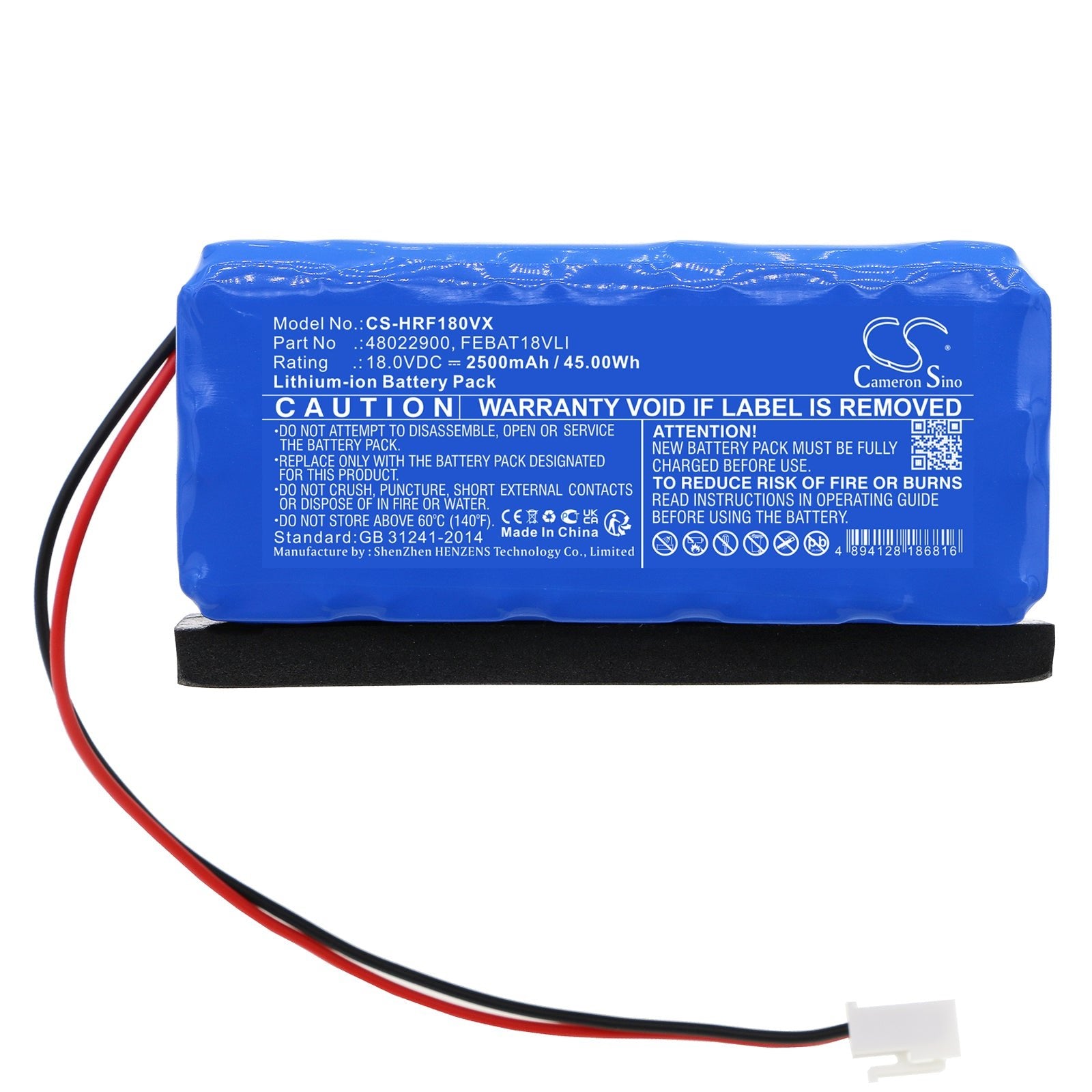 Li-ion, Vacuum Battery fits Hoover Fe18ali, Fe18ali 011, 18.0V, 2500mAh Vacuum Cameron Sino Technology Limited