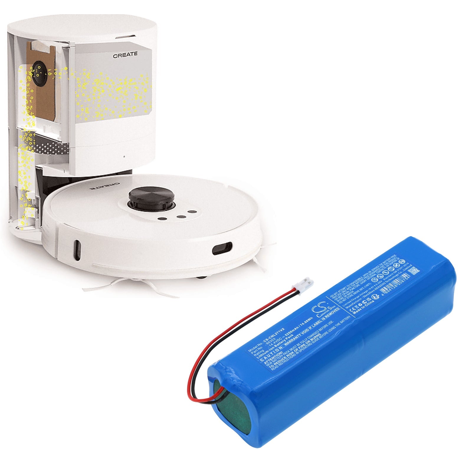 Li-ion, Vacuum Battery fits Ikohs Create Netbot Ls23+, Netbot Ls27, 14.4V, 5200mAh CS-CNL271VX Vacuum Cameron Sino Technology Limited