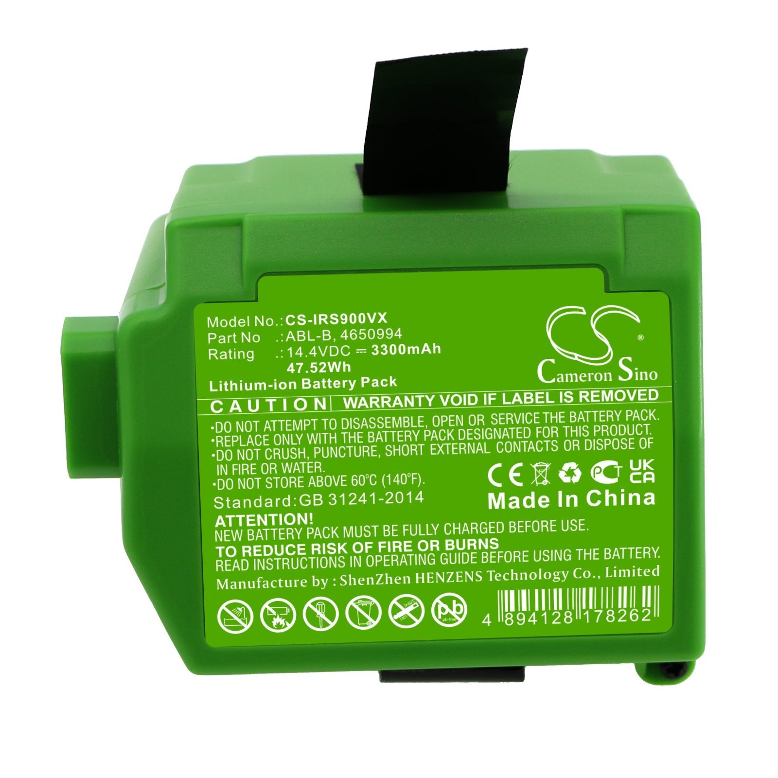 Li-ion, Vacuum Battery fits Irobot Roomba S9, Roomba S9+, 14.4V, 3300mAh Vacuum Cameron Sino Technology Limited
