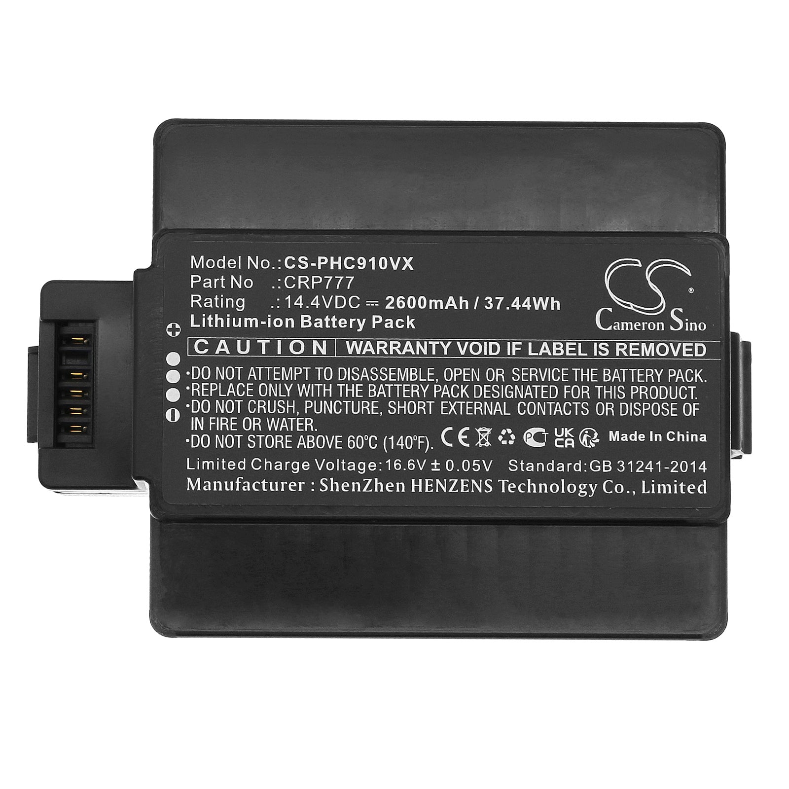 Li-ion, Vacuum Battery fits Philips Crp777, Crp777/01, 14.4V, 2600mAh Vacuum Cameron Sino Technology Limited