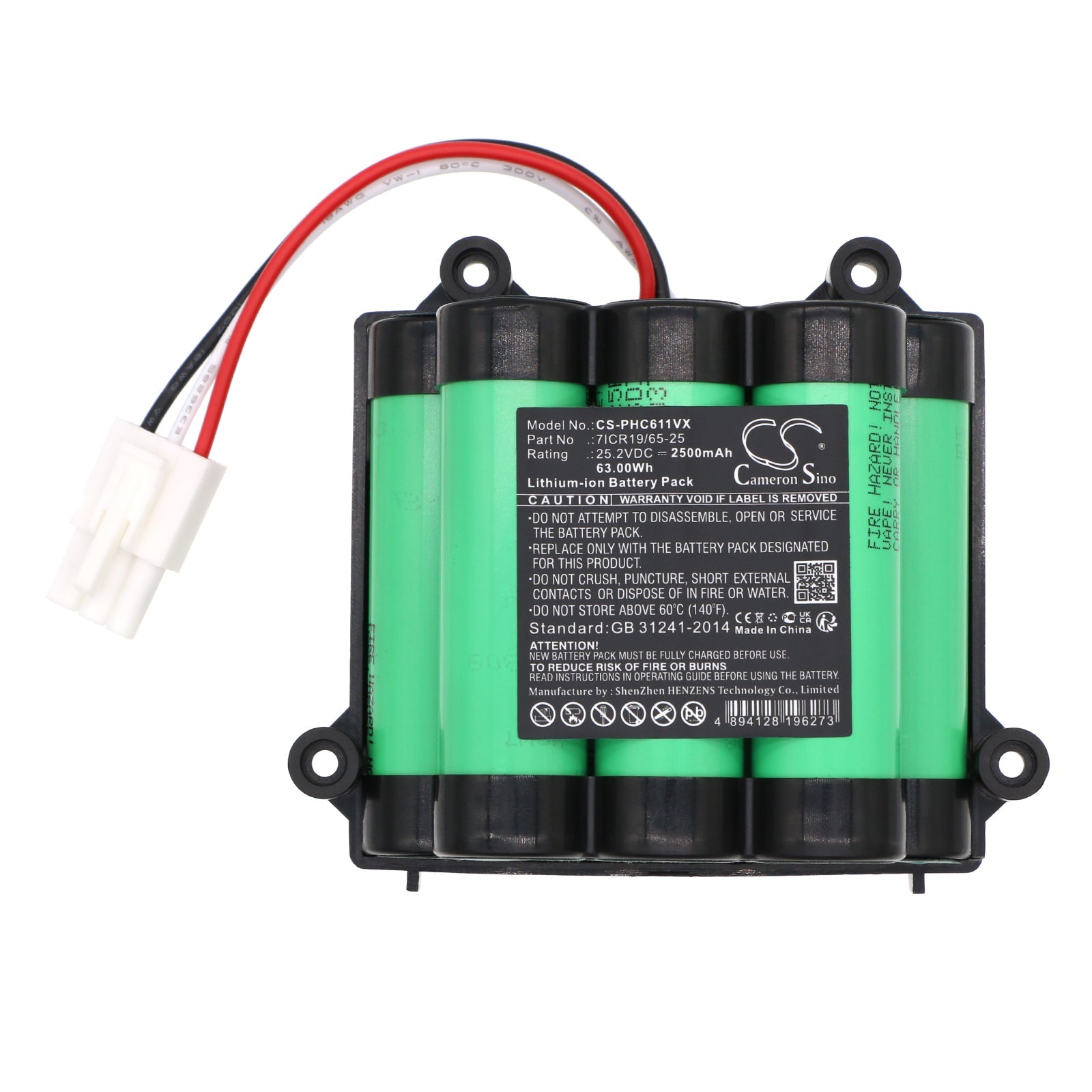 Li-ion, Vacuum Battery fits Philips Fc6170, Fc6170/01, 25.2V, 2500mAh Vacuum Cameron Sino Technology Limited