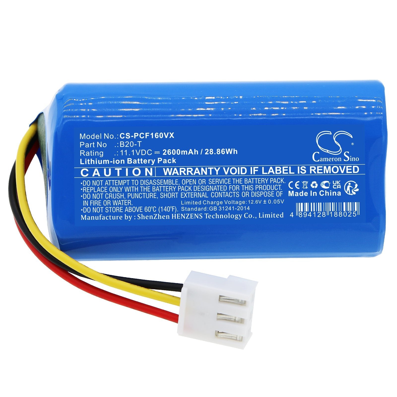 Li-ion, Vacuum Battery fits Proscenic F16, 11.1V, 2600mAh Vacuum Cameron Sino Technology Limited