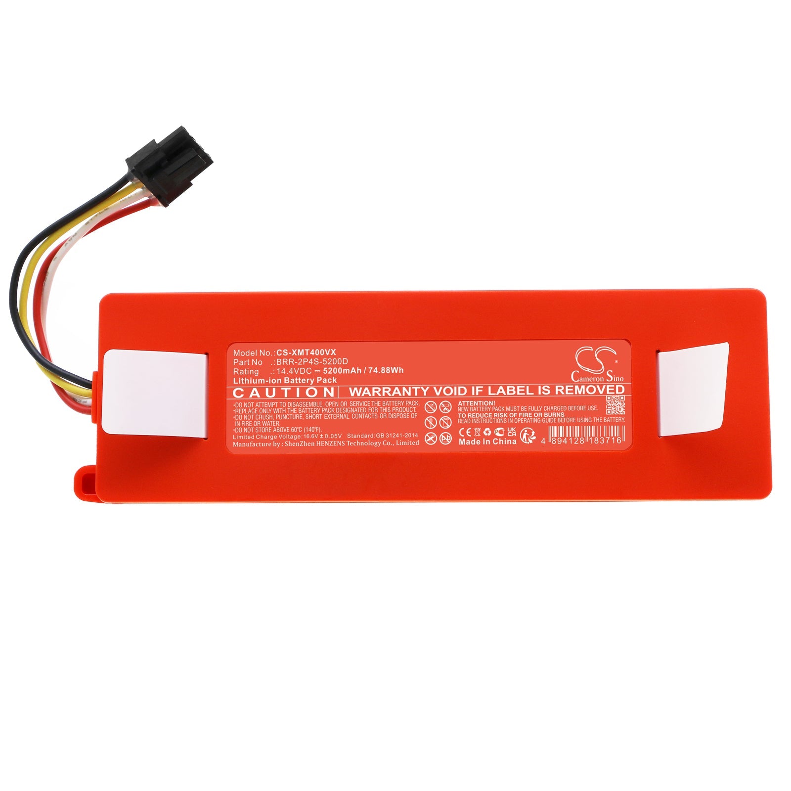 Li-ion, Vacuum Battery fits Roborock Aed03hrr, Aed04hrr, 14.4V, 5200mAh Vacuum Cameron Sino Technology Limited