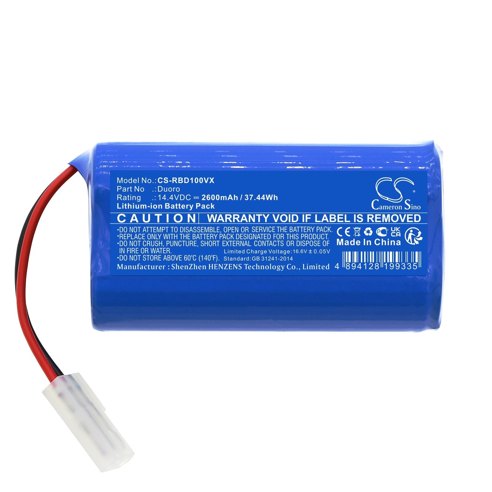 Li-ion, Vacuum Battery fits Robzone Duoro, Duoro Profi, 14.4V, 2600mAh Vacuum Cameron Sino Technology Limited