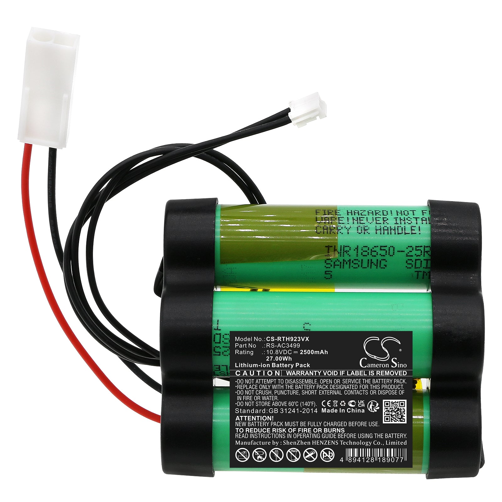 Li-ion, Vacuum Battery fits Rowenta Ac923501, Ac923501/9a0, 10.8V, 2500mAh Vacuum Cameron Sino Technology Limited