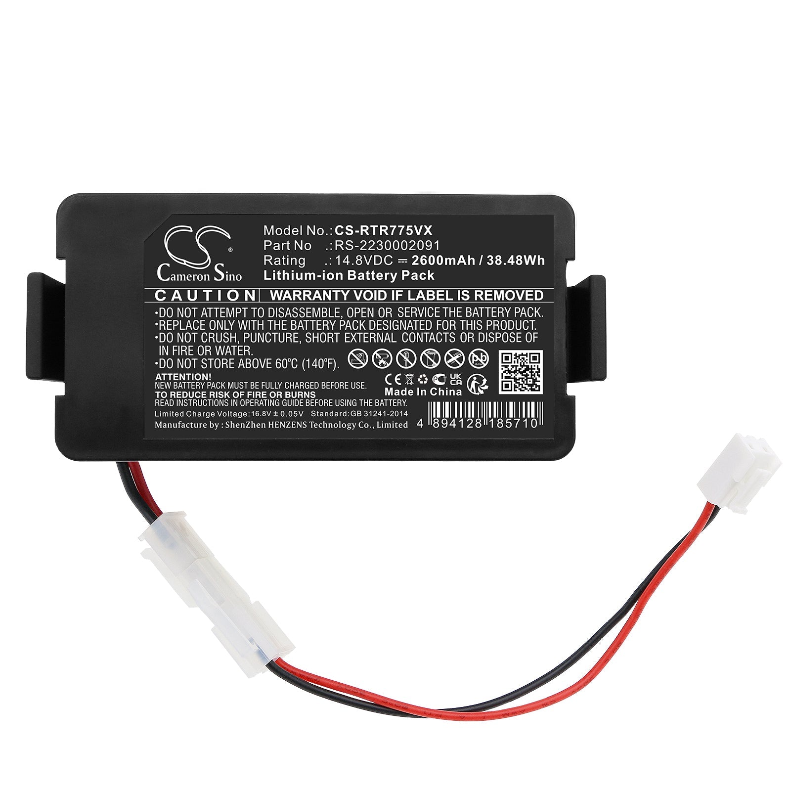 Li-ion, Vacuum Battery fits Rowenta Explorer 80, Rr 7747 Wh 4q0, 14.8V, 2600mAh Vacuum Cameron Sino Technology Limited