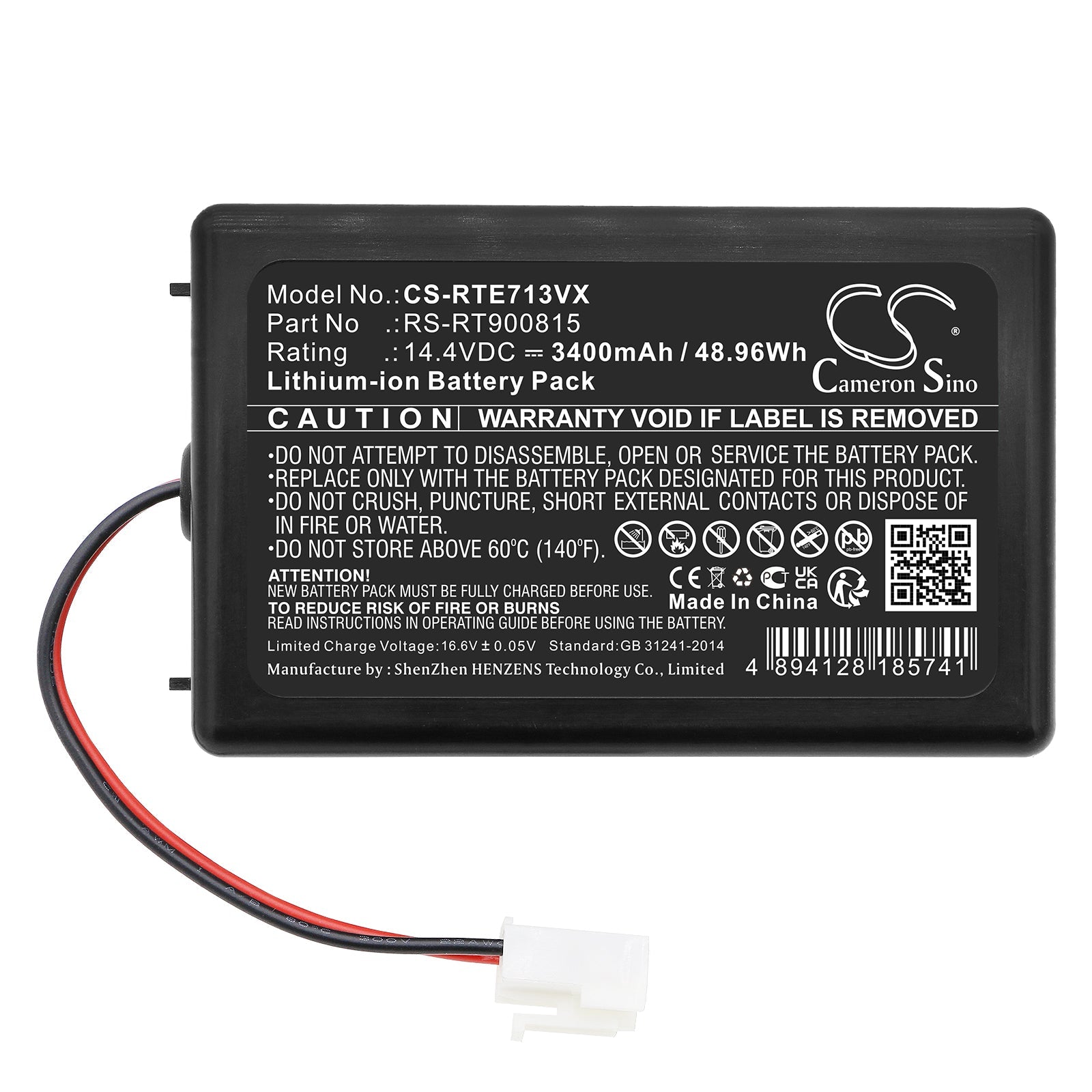 Li-ion, Vacuum Battery fits Rowenta Rr7126, Rr7133, 14.4V, 3400mAh Vacuum Cameron Sino Technology Limited