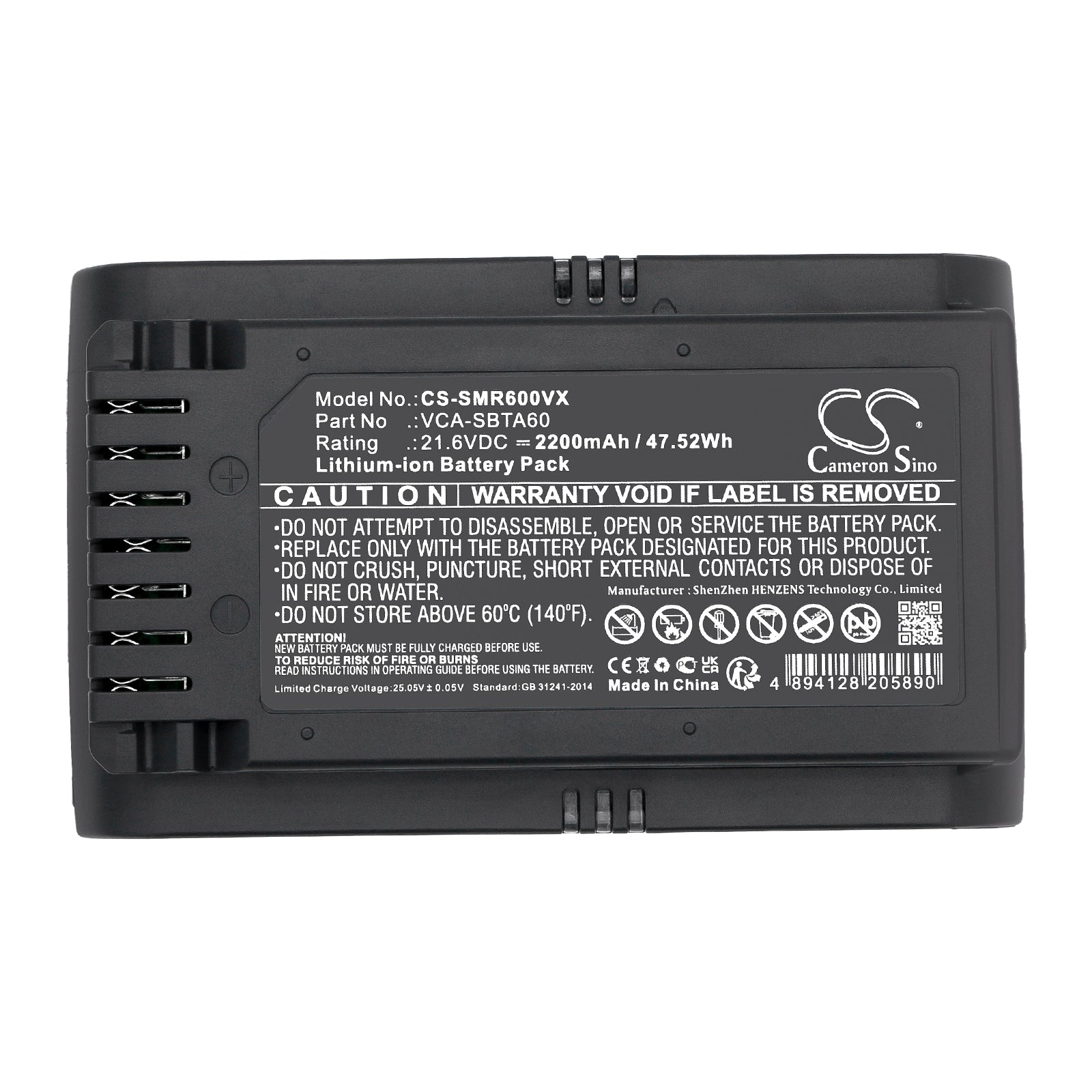 Li-ion, Vacuum Battery fits Samsung Jet 60, Vs15a6031n5/aa, 21.6V, 2200mAh Vacuum Cameron Sino Technology Limited