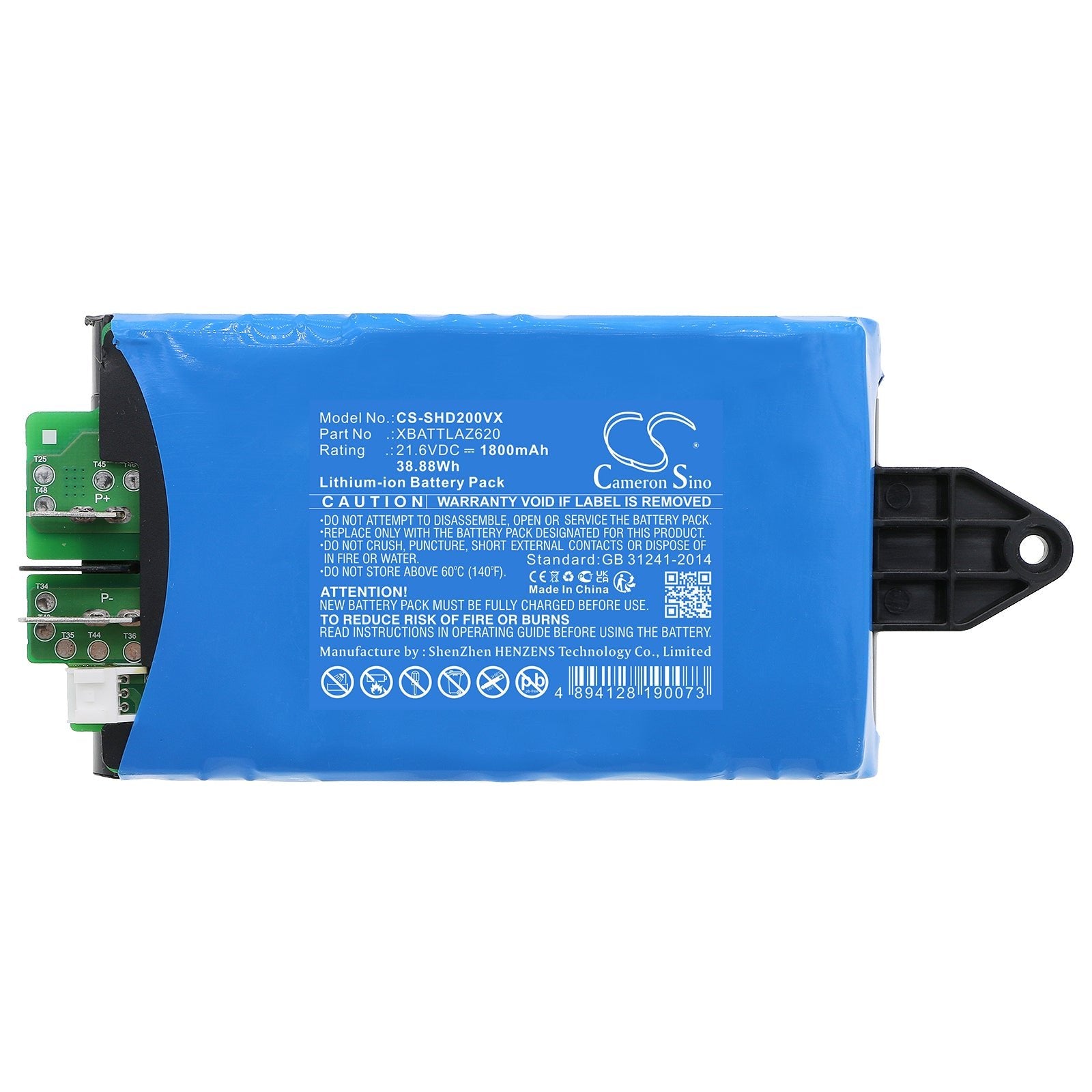 Li-ion, Vacuum Battery fits Shark Aw201, Hydrovac Cordless Pro Xl, 21.6V, 1800mAh Vacuum Cameron Sino Technology Limited