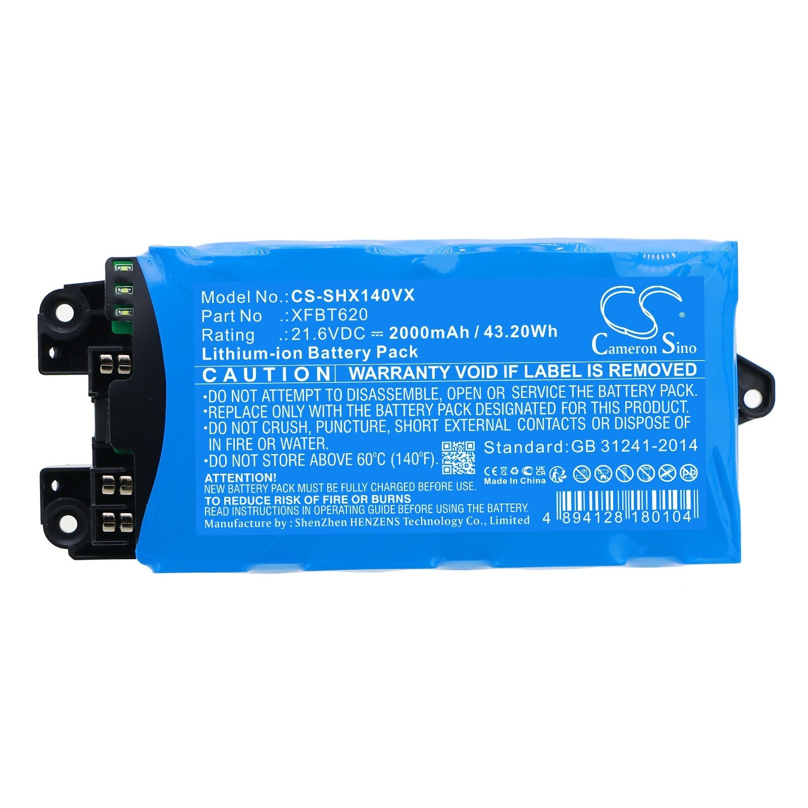Li-ion, Vacuum Battery fits Shark Ix140, Ix140c, 21.6V, 2000mAh Vacuum Cameron Sino Technology Limited