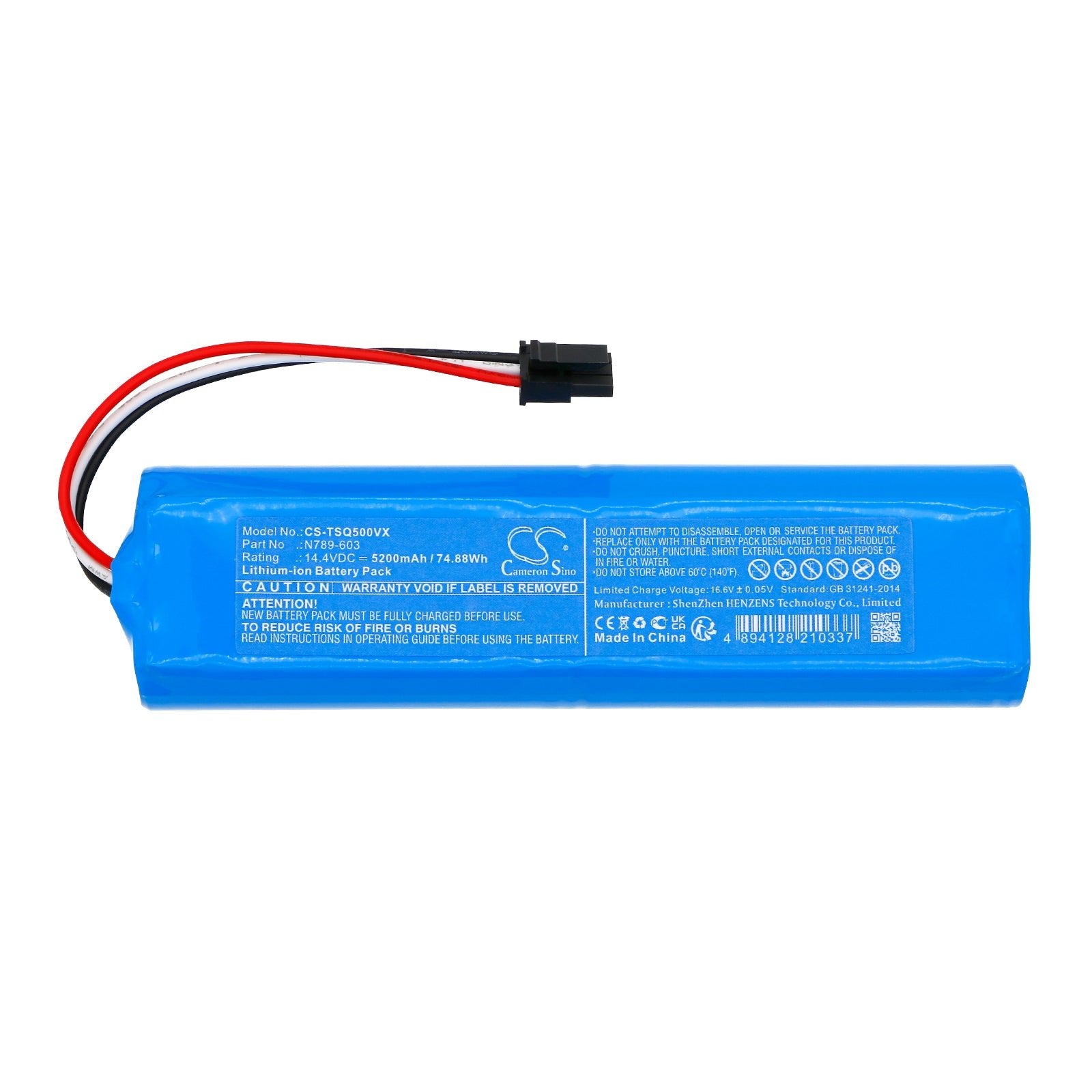 Li-ion, Vacuum Battery fits Tesla Robostar Iq500, Robostar Iq600, 14.4V, 5200mAh Vacuum Cameron Sino Technology Limited